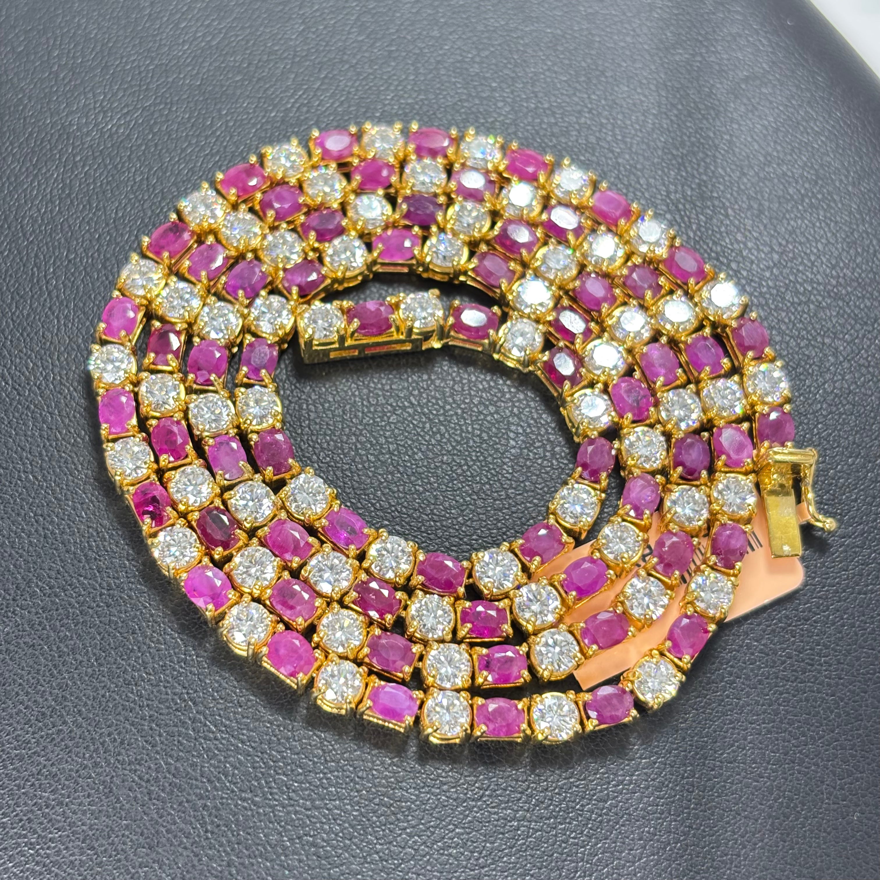 4.00MM 14KT GOLD RUBY & DIAMOND TENNIS NECKLACE