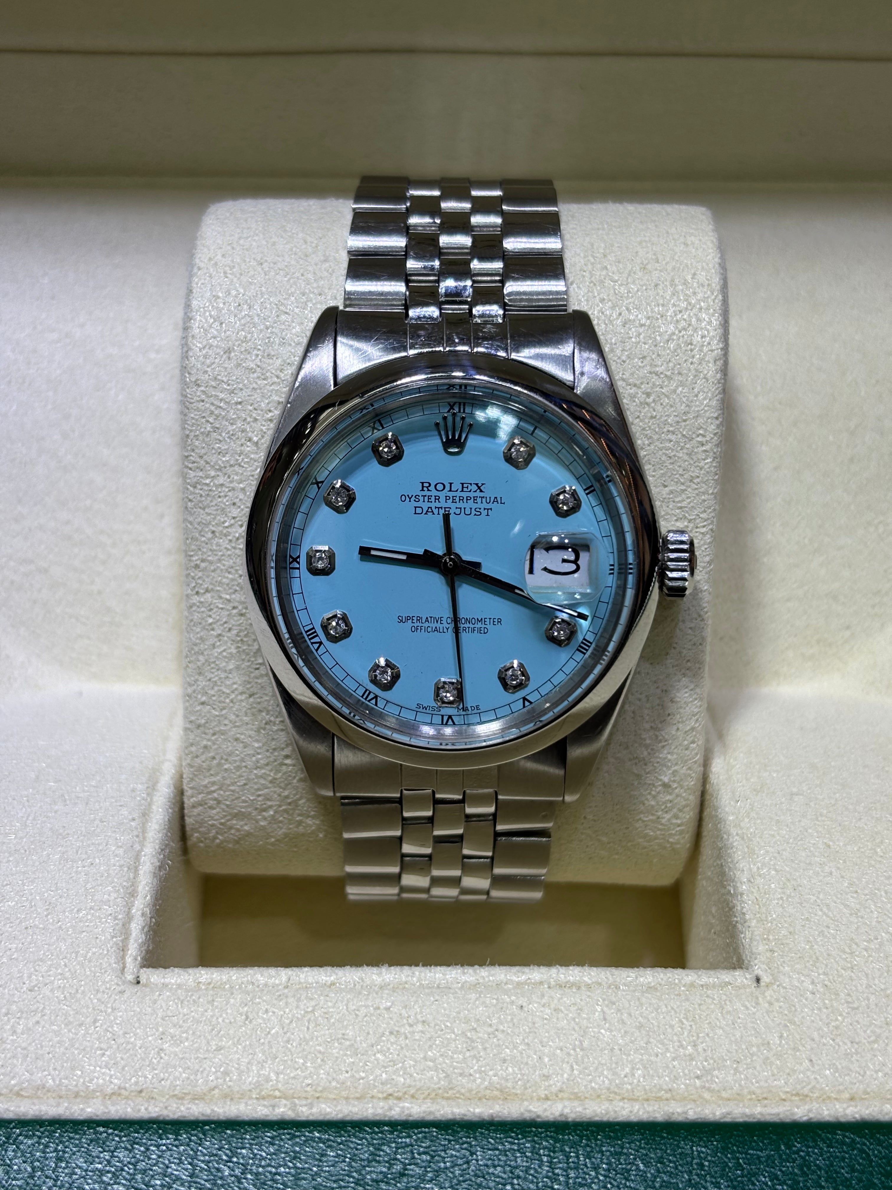 36MM ROLEX DATEJUST | STEEL | JUBILEE | TIFFANY BLUE DIAMOND DIAL