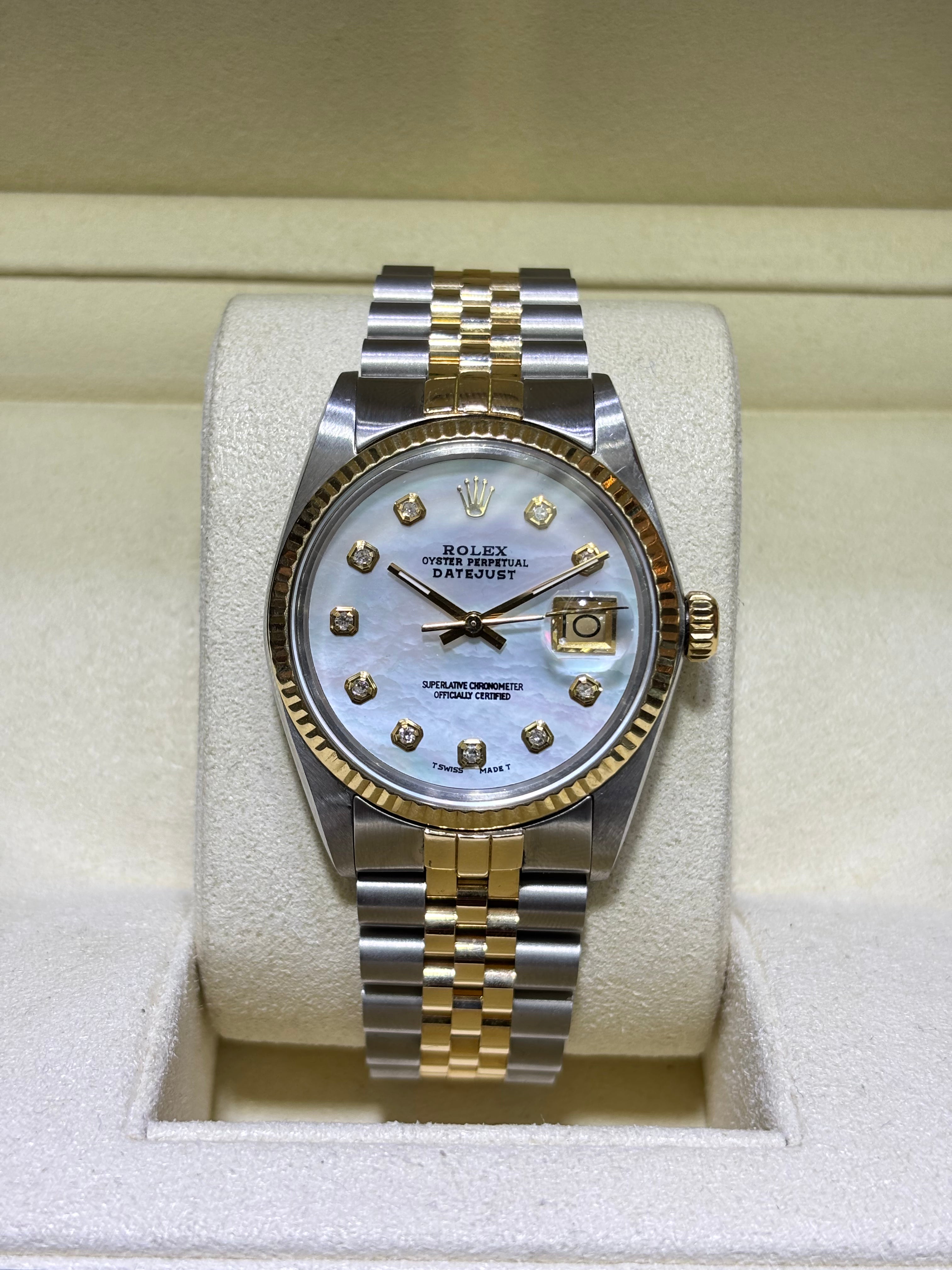36MM ROLEX DATEJUST(QUICK-SET) | 18KT YLW TWO-TONE | JUBILEE BRACELET | M.O.P DIAMOND DIAL