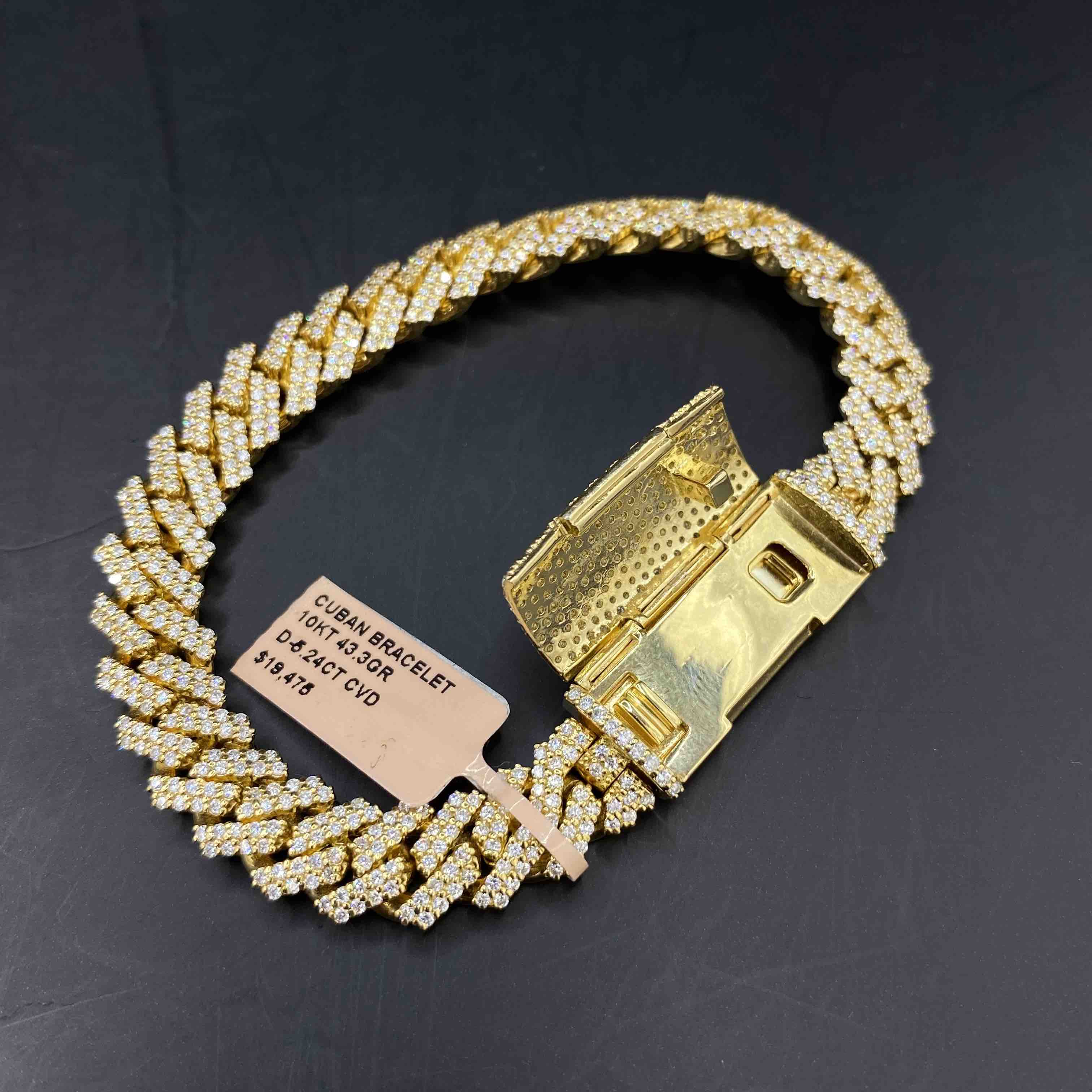 10k Iced Out Cuban Link Bracelet | REAL CVD VVS | Yellow Gold