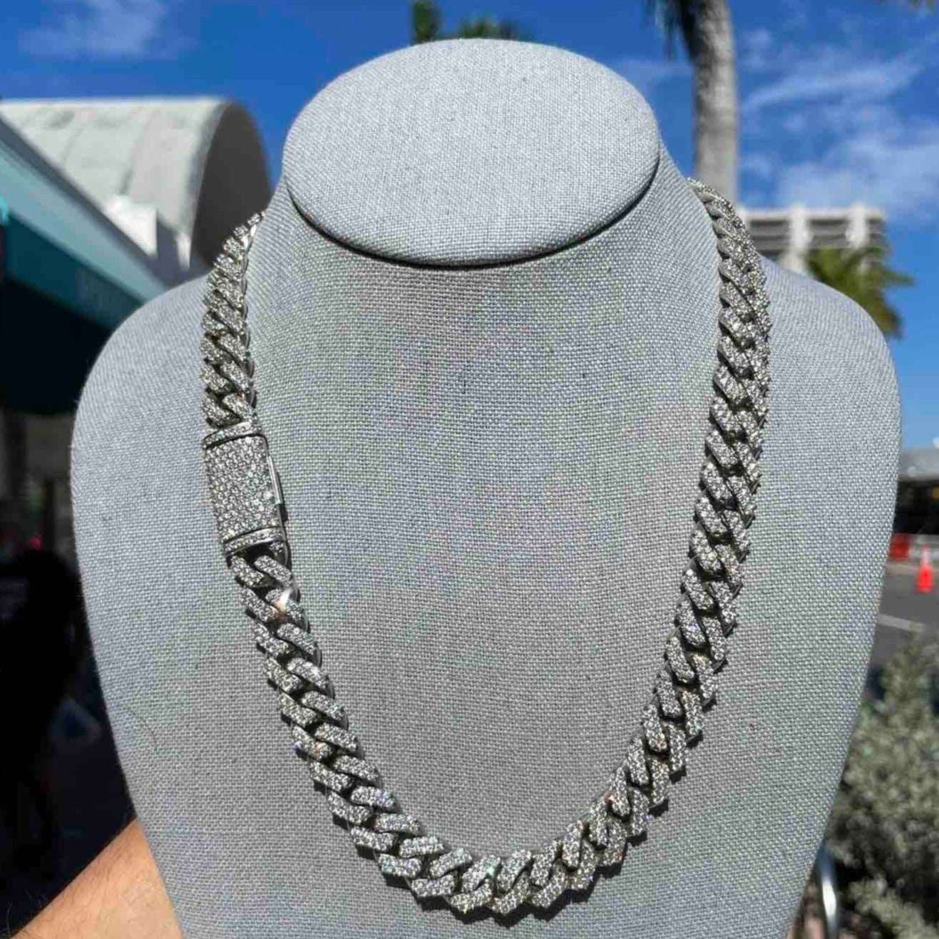 10k "Iced Out Chain" VS1 Miami Cuban Link with 24 cts Natural Diamonds,140 grams, 20 inches, 13.5mm Bust Down Necklace on Miami Beach at Renee dE Paris jewelry