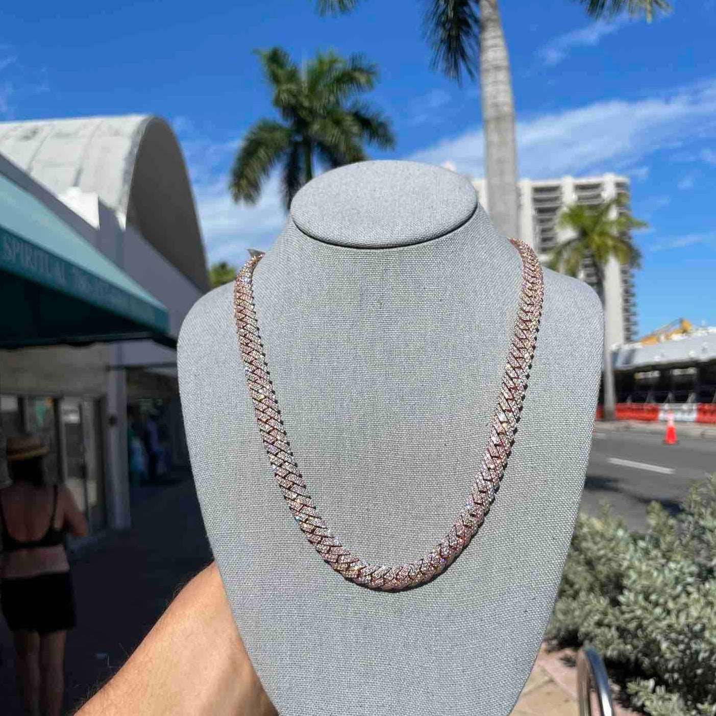 10k VVS "Iced" Bust Down Rose Gold Miami Cuban Link Chain, 140 grams and 30 cts of Natural VVS1 Diamonds