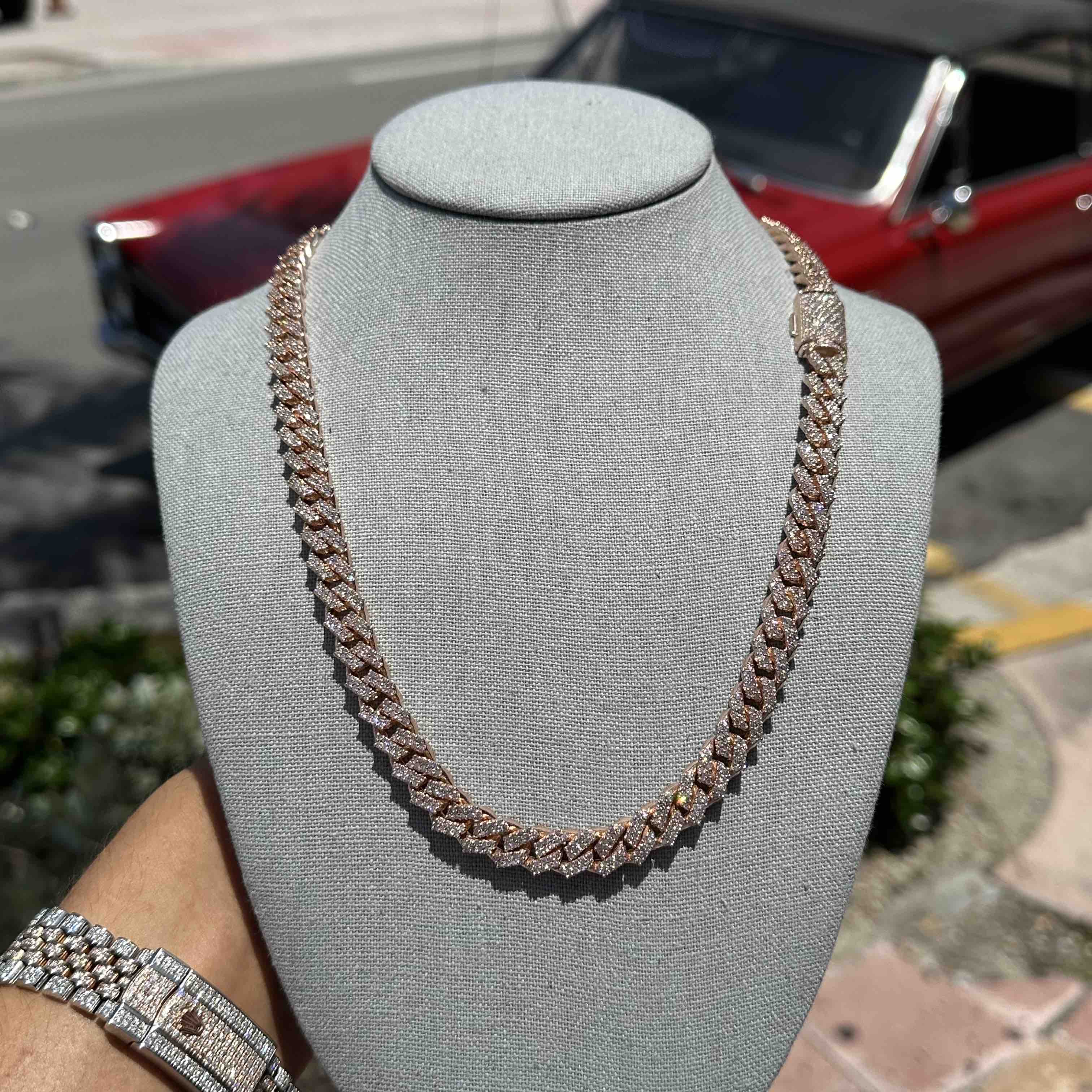 Rose gold diamond sales cuban link chain