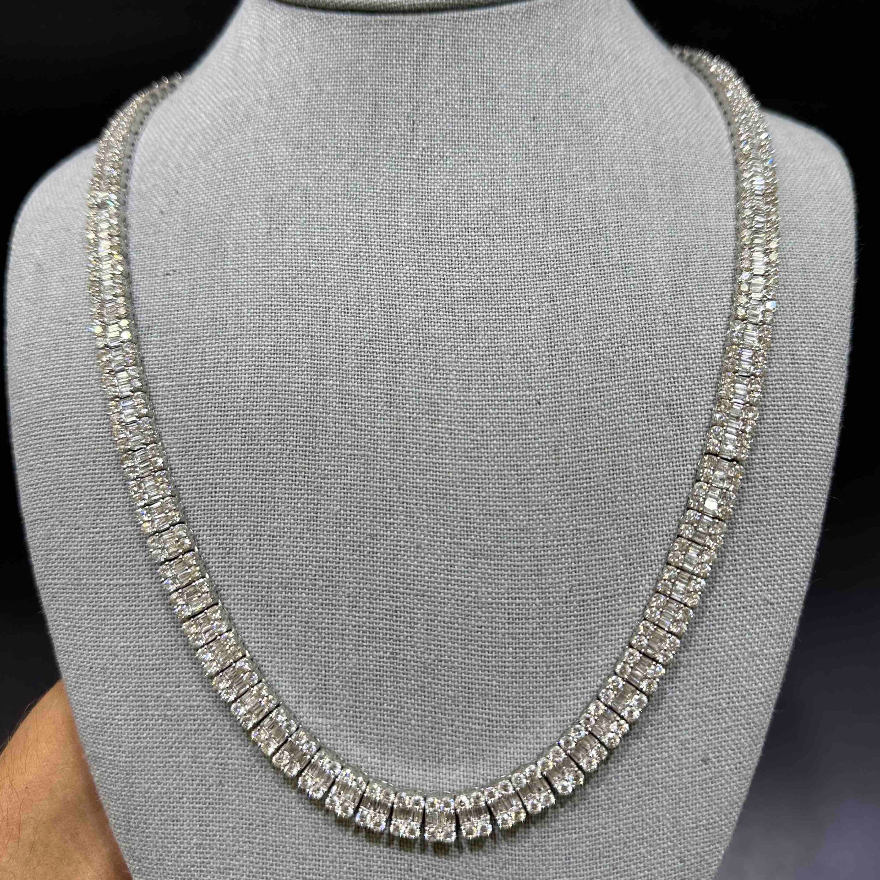 Baguette Diamond Tennis Necklace, 20.29ct. - Nazar's & Co. Jewelers