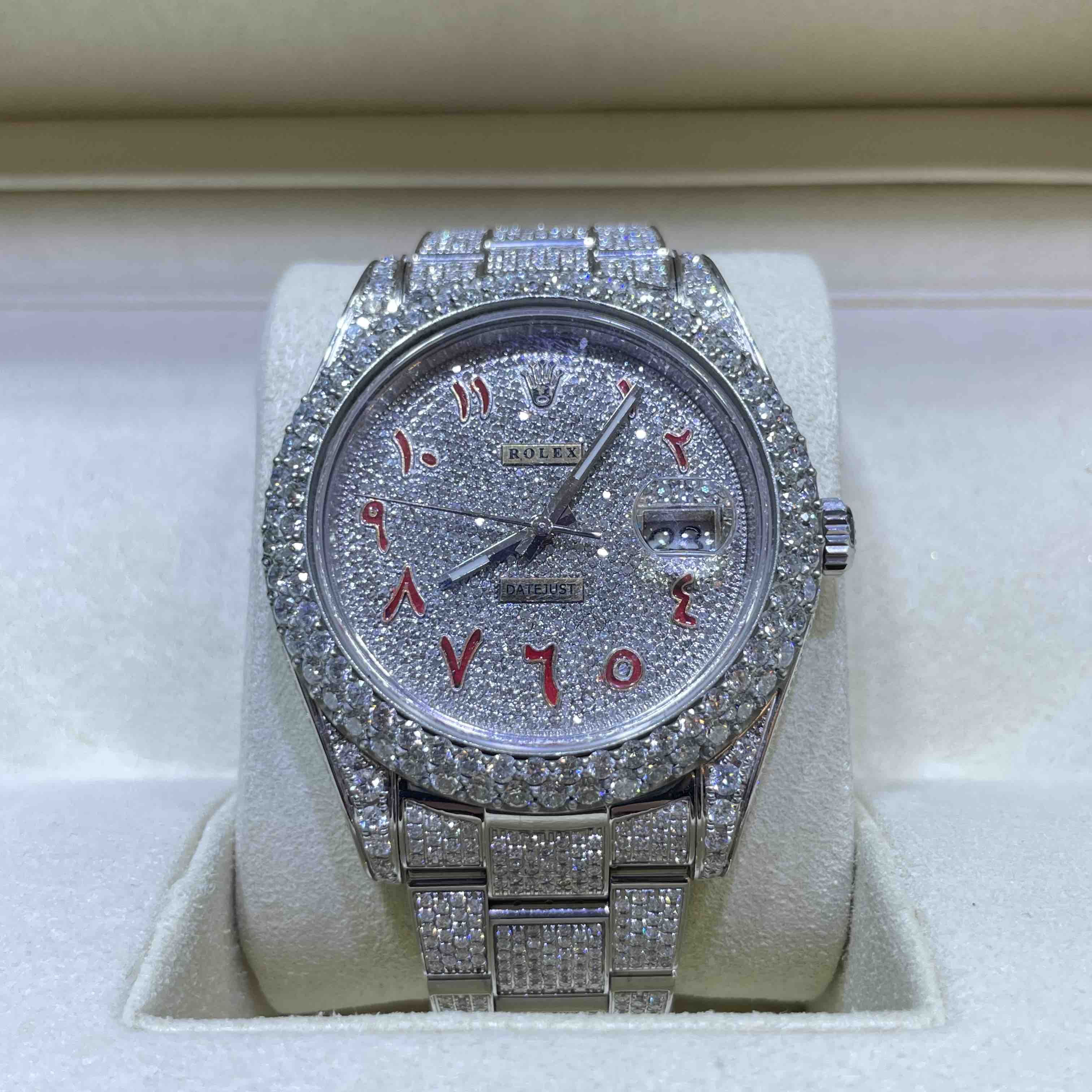 Bust Down Rolex 41mm Red Arabic Dial