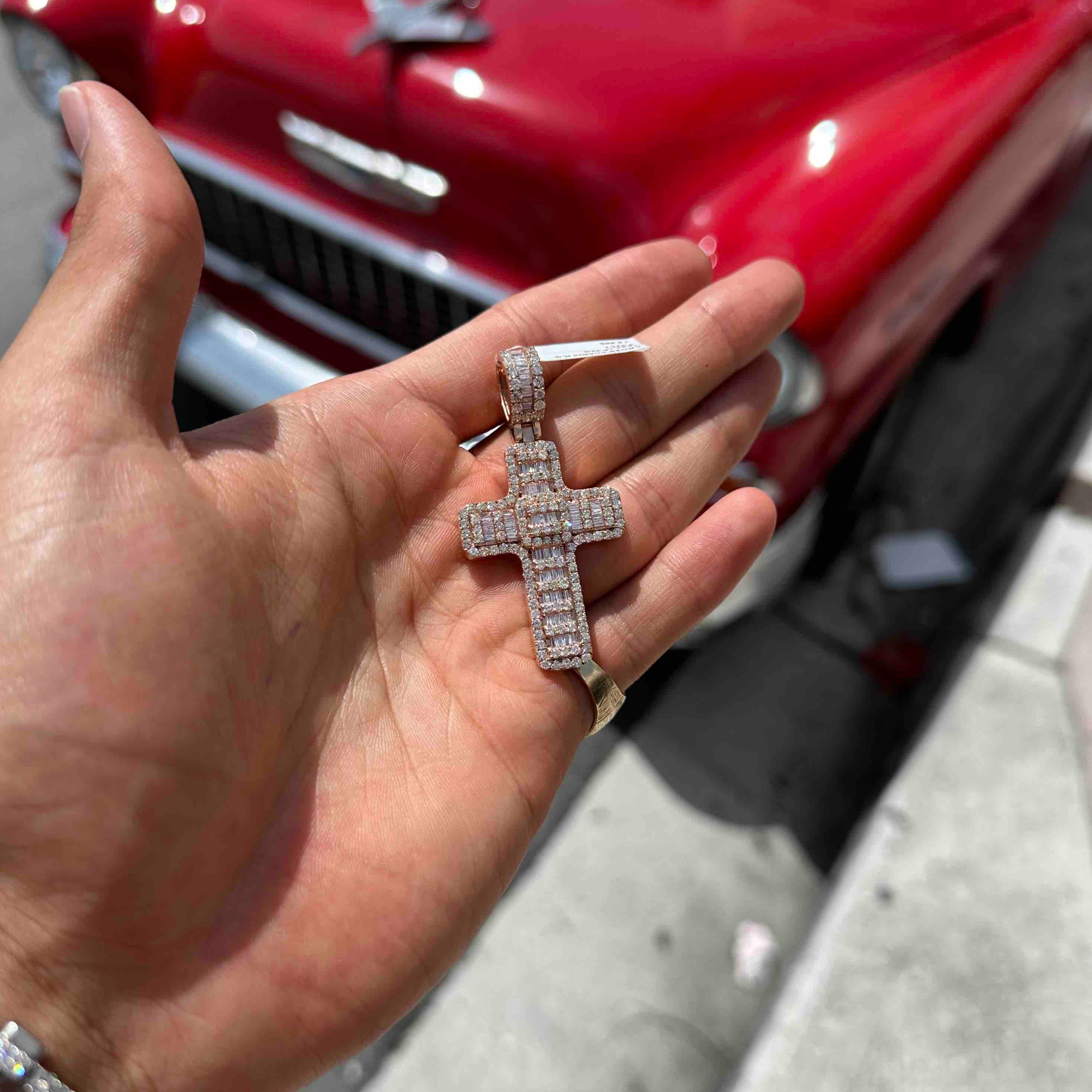 Iced Out Cross 14k Rose