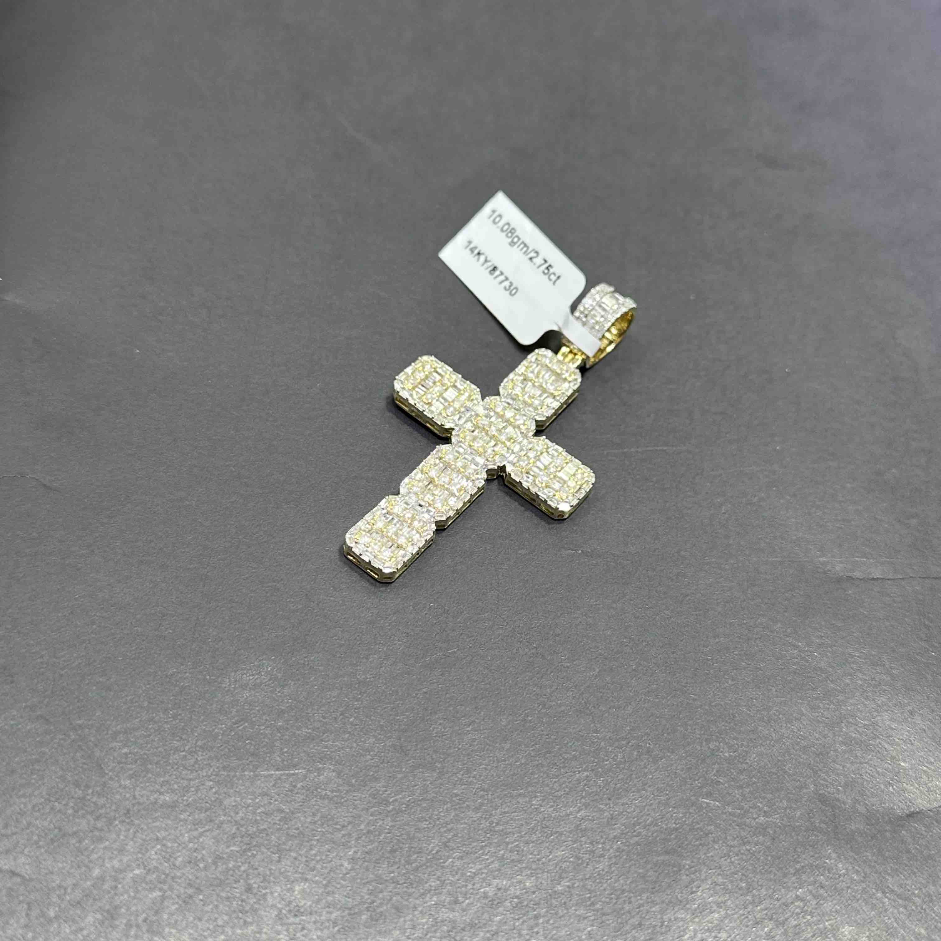  Diamond Baguette Cross Pendant 