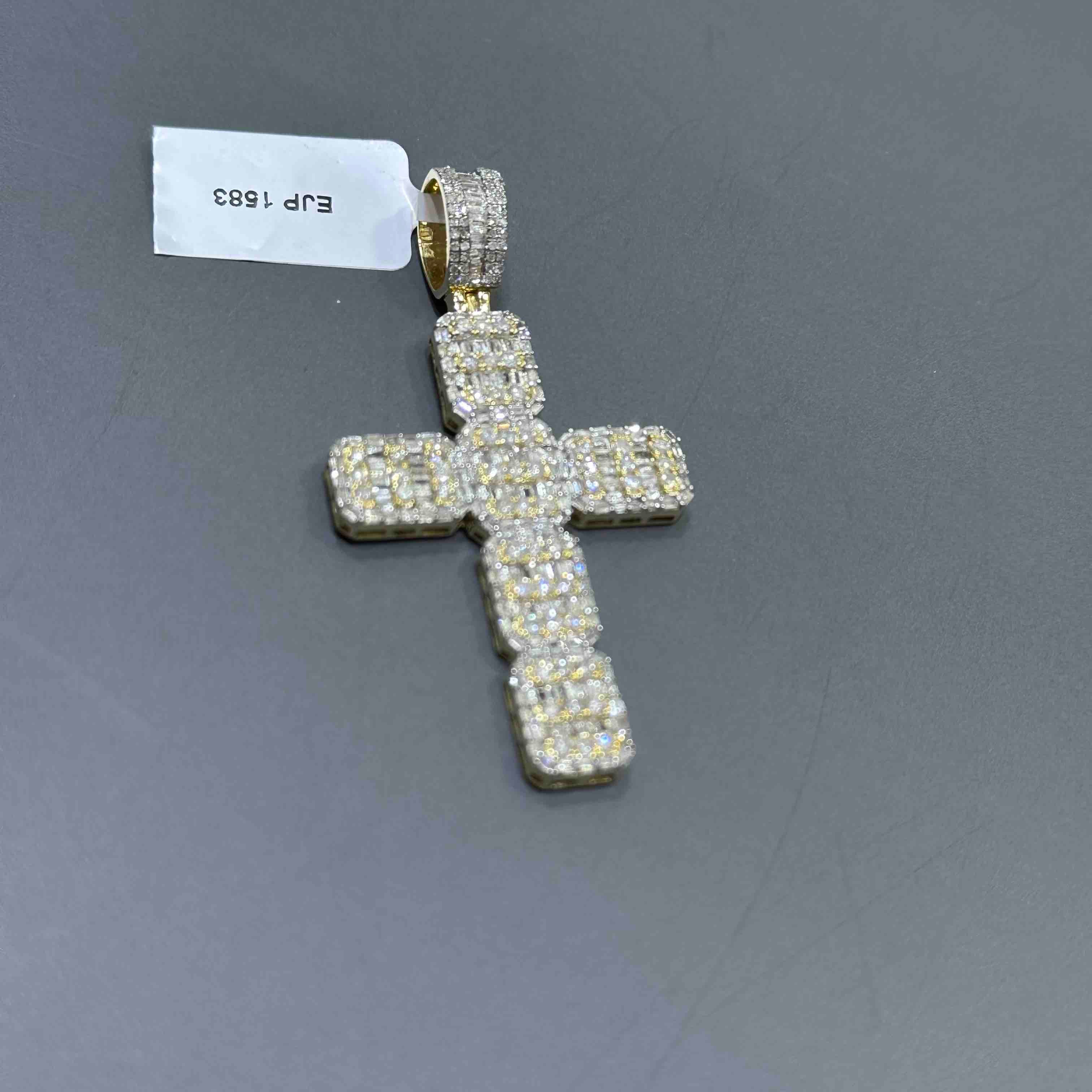 Yellow Gold Diamond Baguette Cross Pendant 
