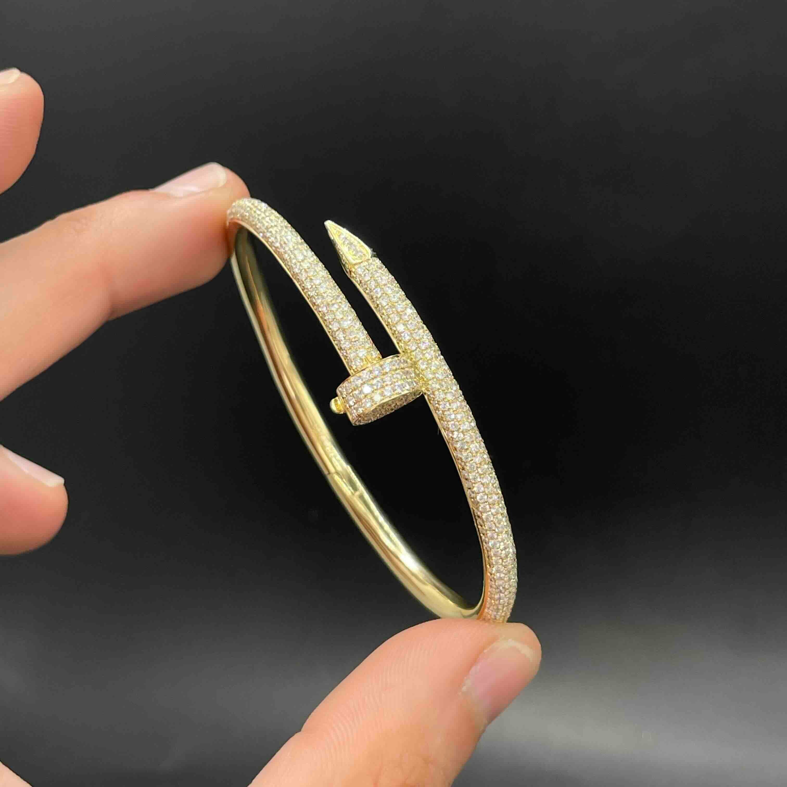 18k Bust Down Diamond Nail Bangle Solid Gold | Natural Diamonds