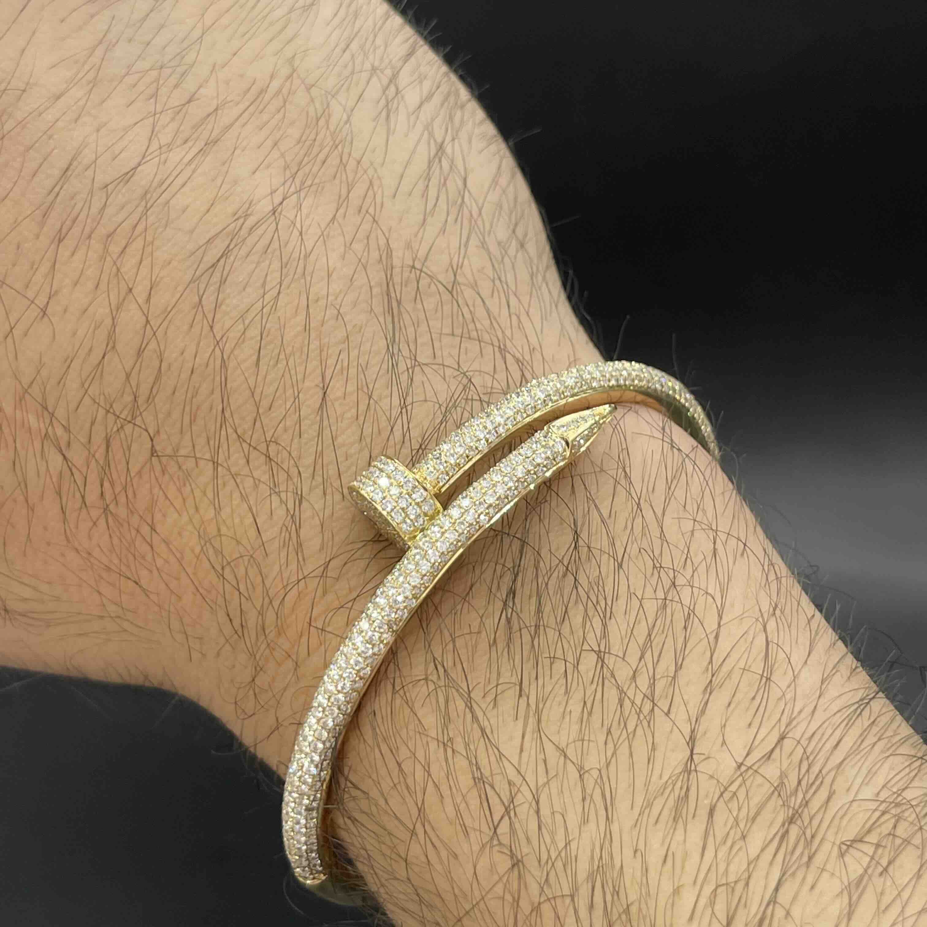 18k Bust Down Diamond Nail Bangle Solid Gold | Natural Diamonds