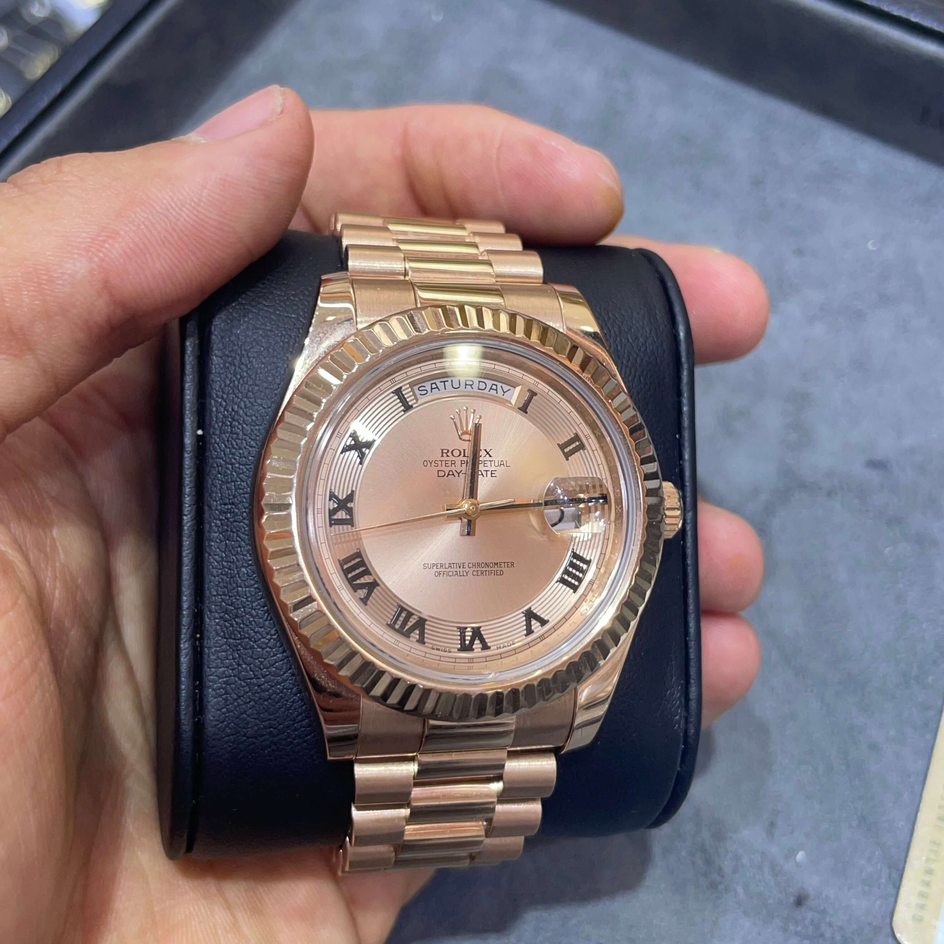 18k Everose Gold Rolex Day-Date 40mm Fluted Bezel | Roman Dial