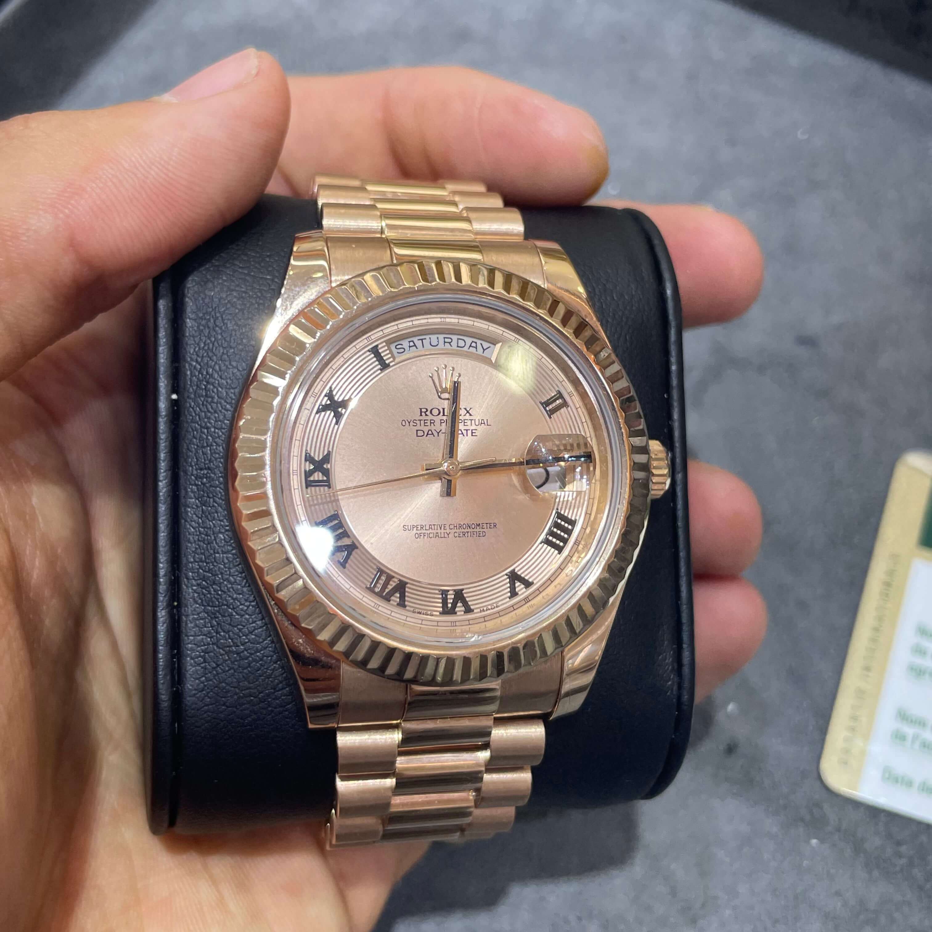 18k Everose Gold Rolex Day-Date 40mm Fluted Bezel | Roman Dial