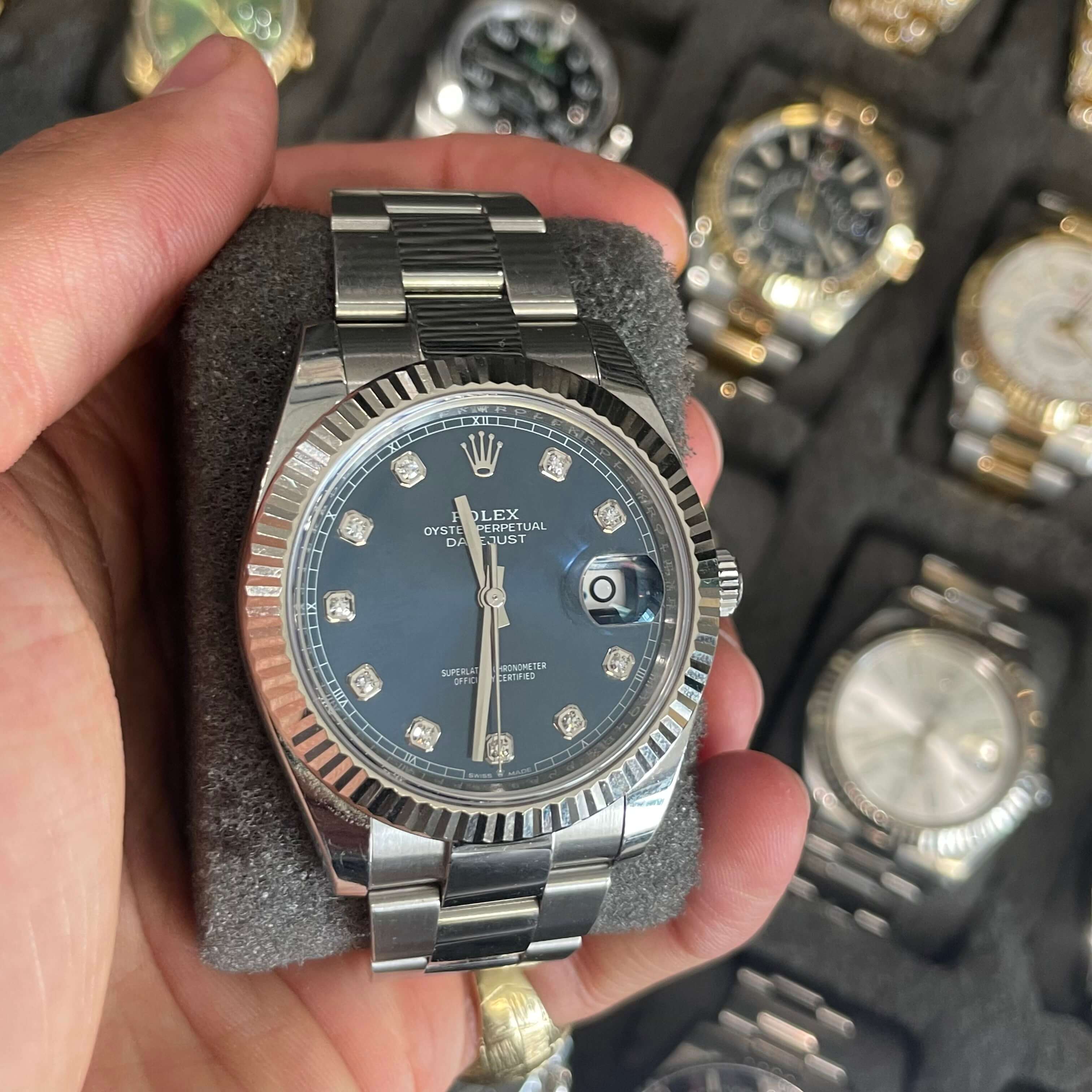 Rolex Datejust 41mm Fluted Bezel Blue Diamond Dial