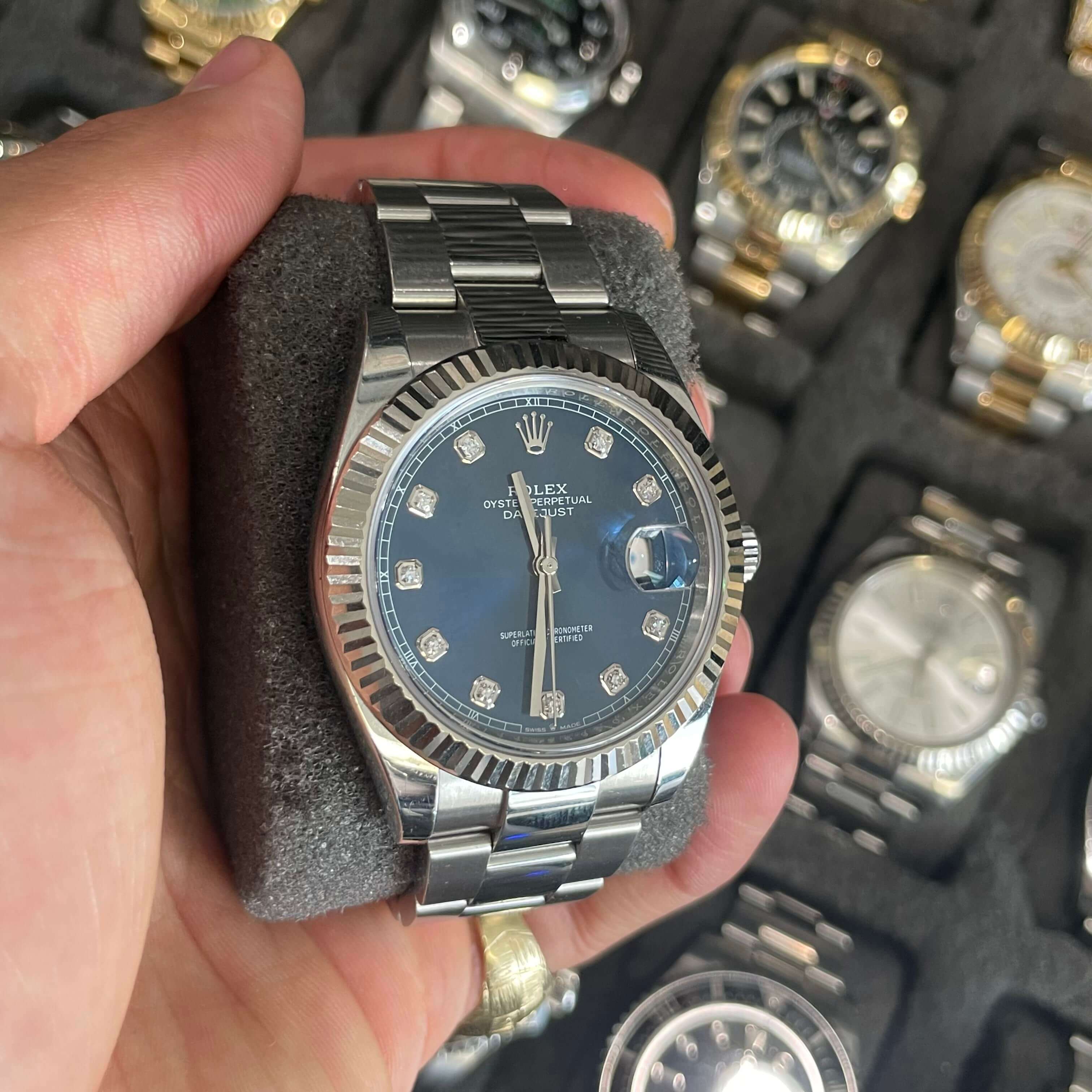 Rolex Datejust 41mm Fluted Bezel Blue Diamond Dial