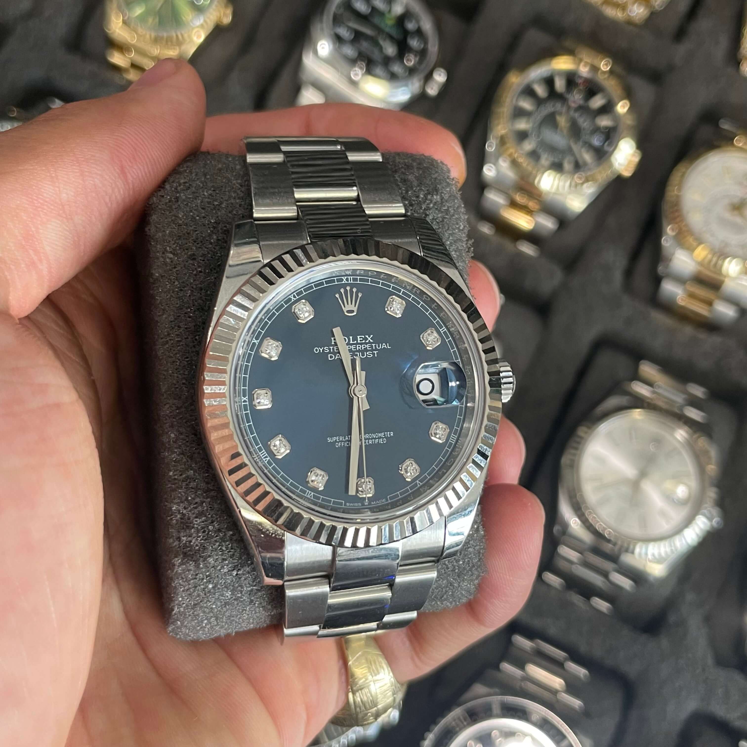 Rolex Datejust 41mm Fluted Bezel Blue Diamond Dial