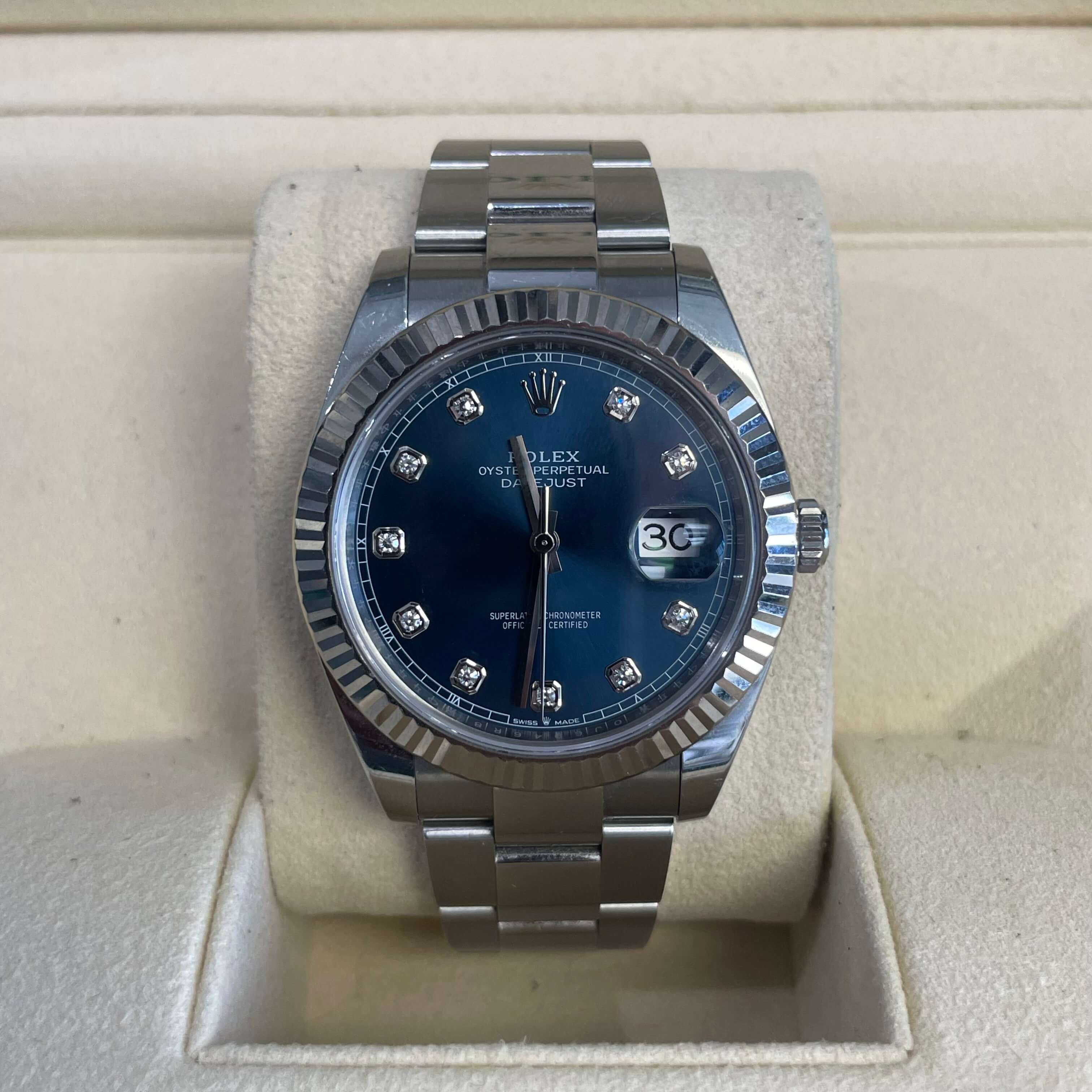 Rolex Datejust 41mm Fluted Bezel Blue Diamond Dial