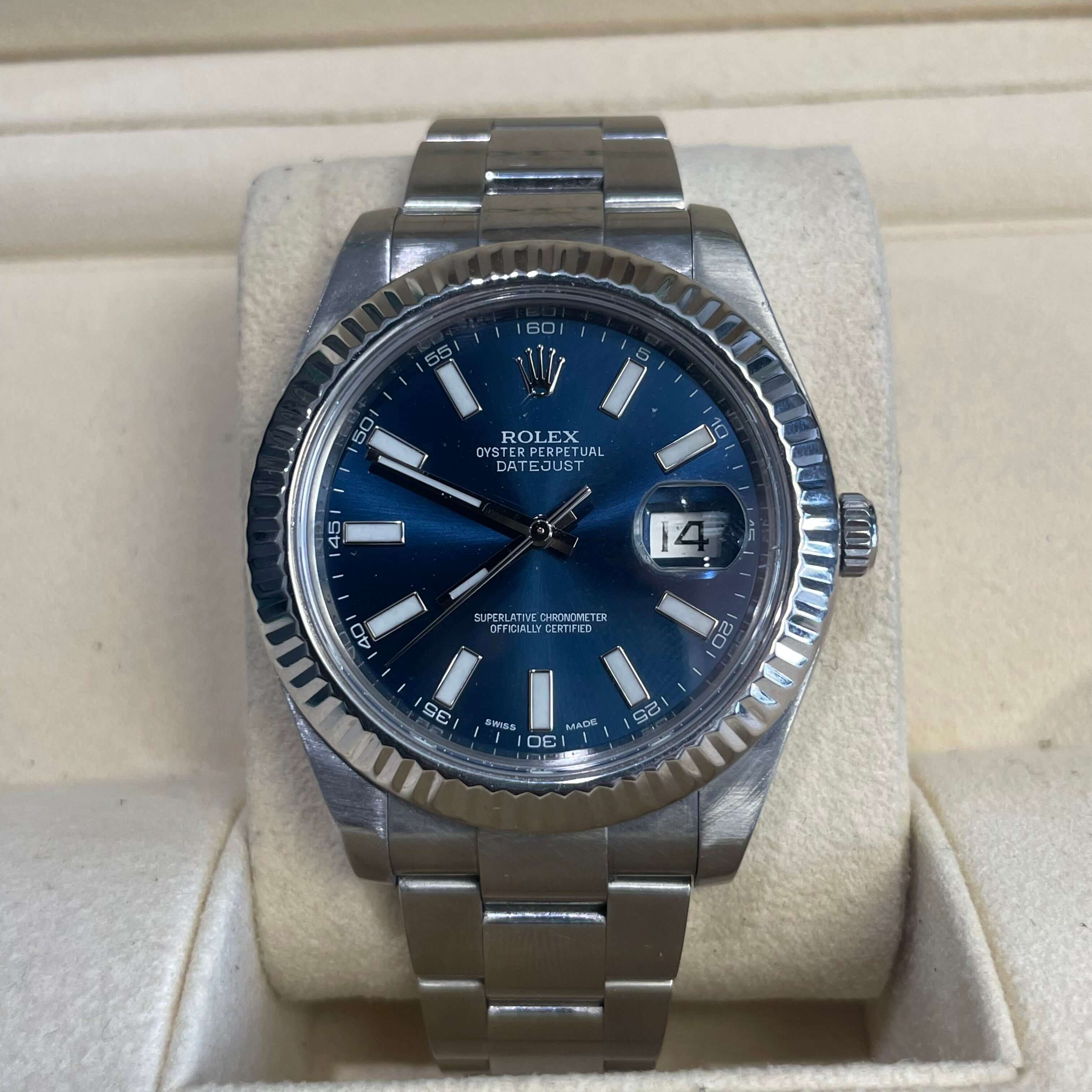 41mm Rolex Datejust Fluted Bezel | Stainless Steel | Blue Stick Dial