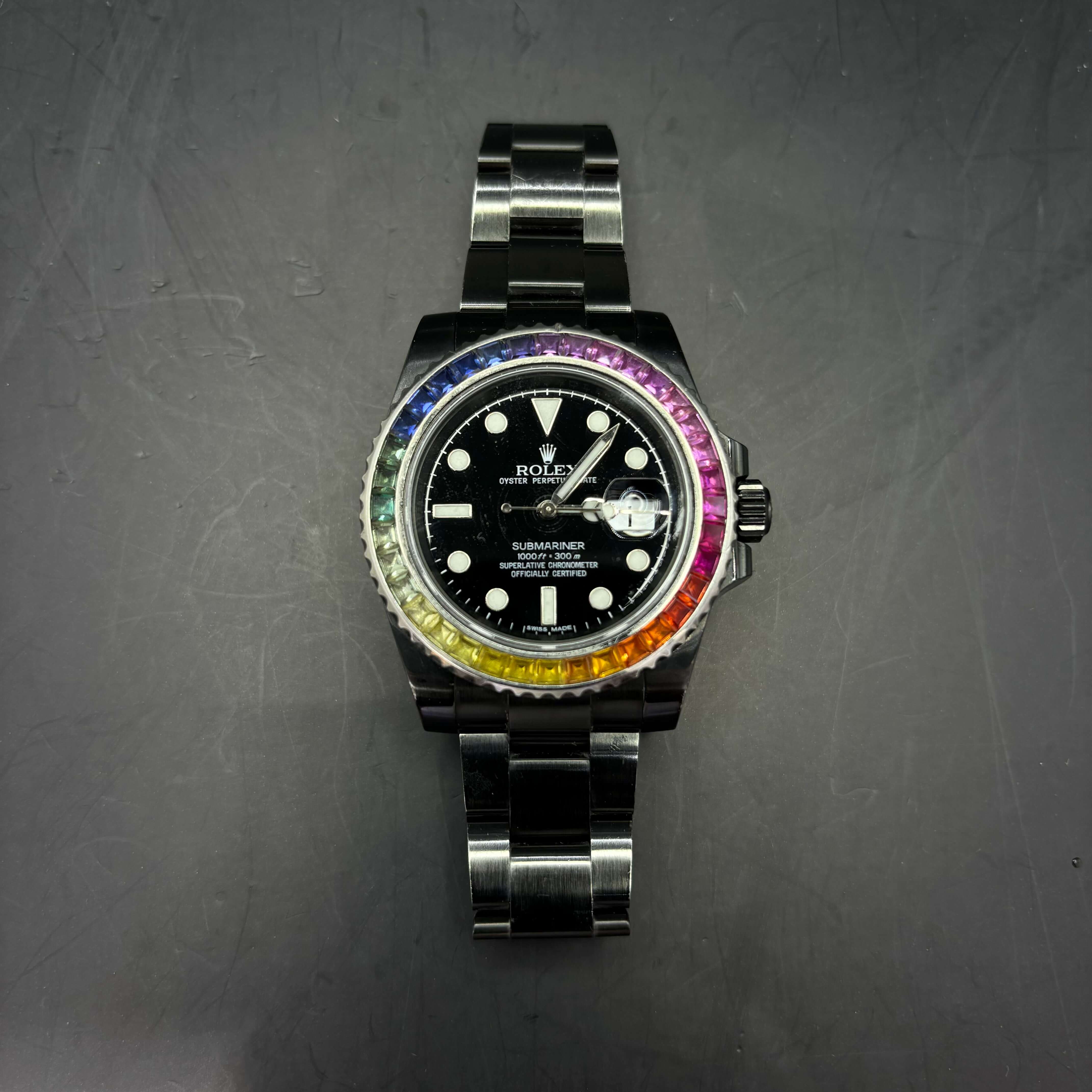 40mm Rolex Stainless Steel Submariner | Black Rhodium | Rainbow Dial