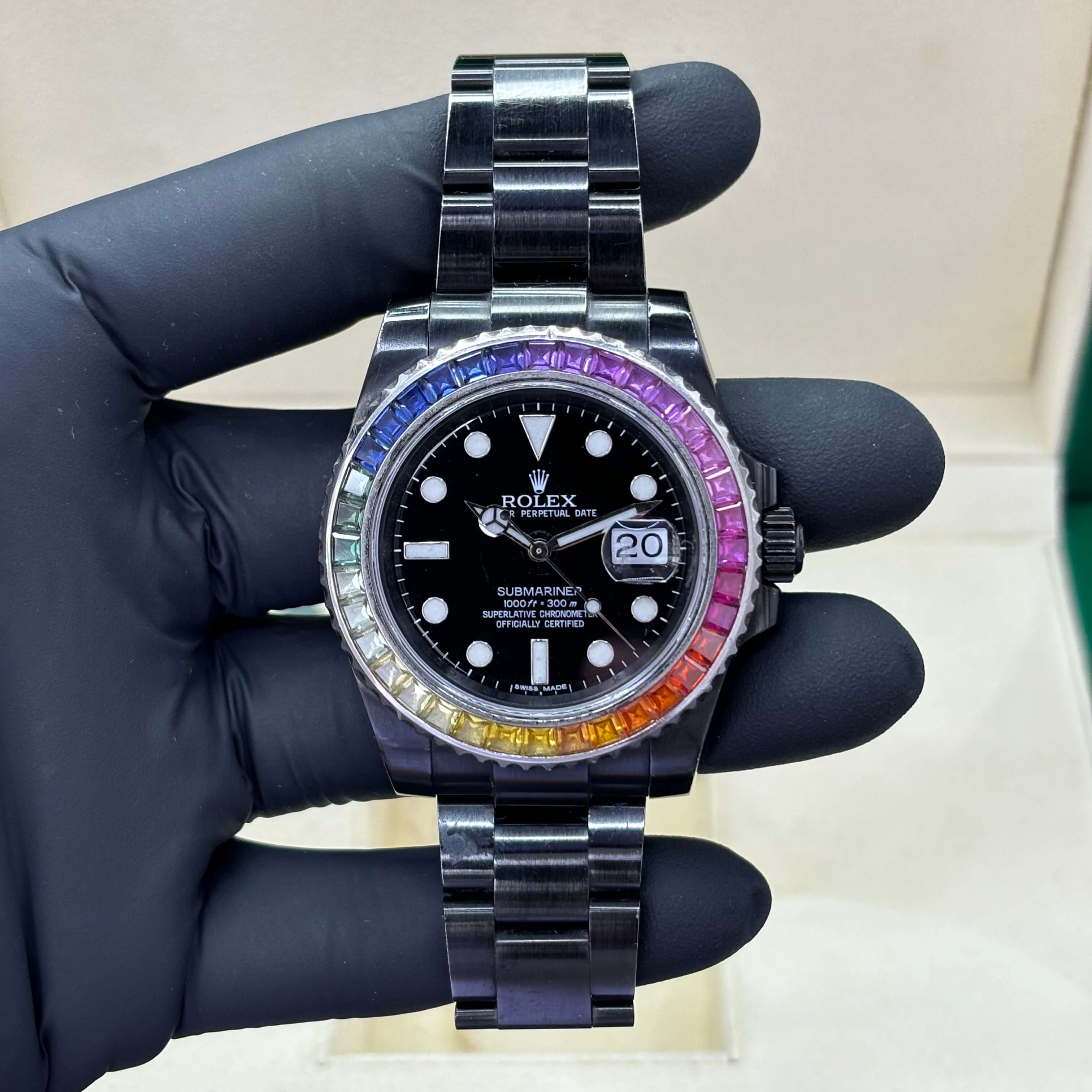 40mm Rolex Stainless Steel Submariner | Black Rhodium | Rainbow Dial