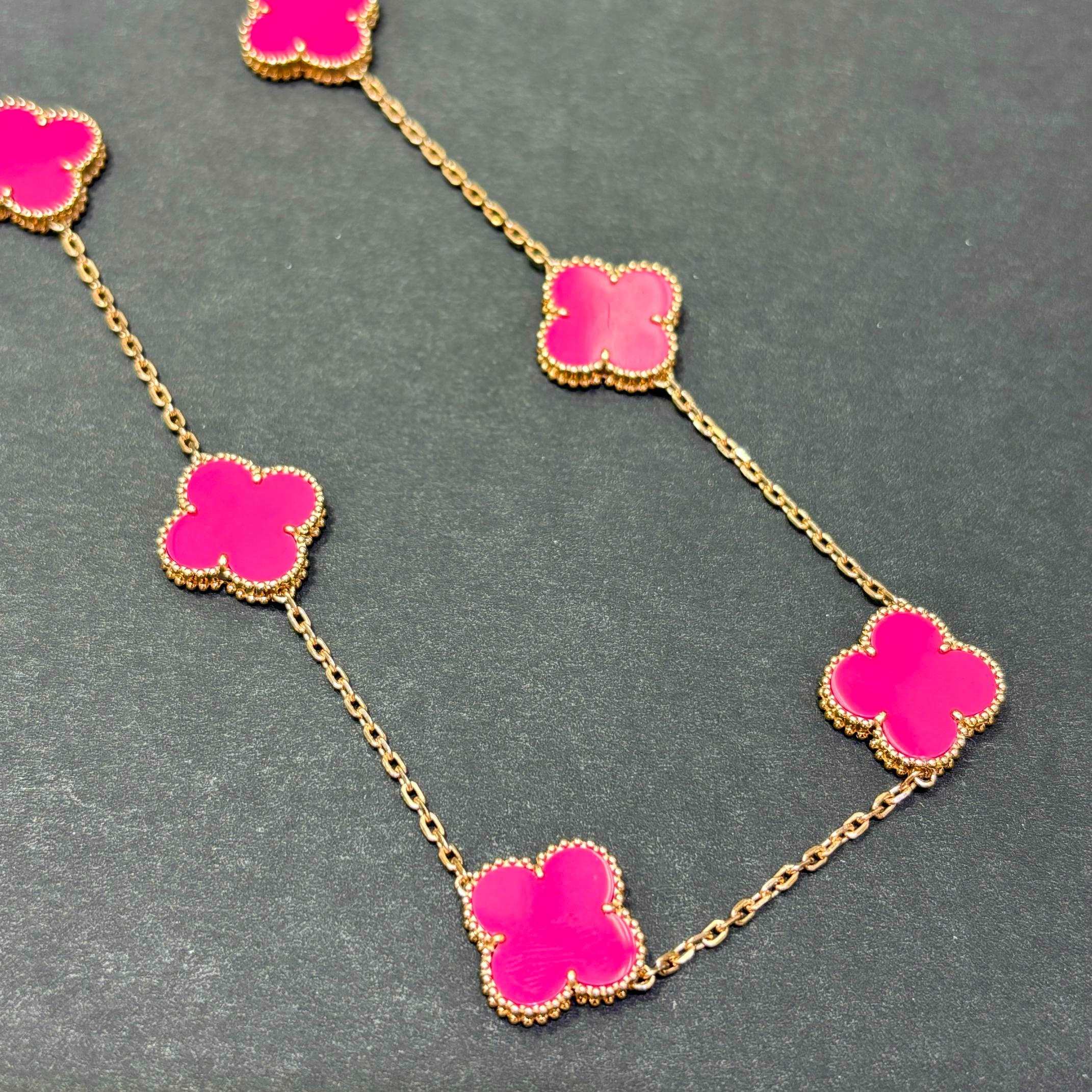 14K Rose Gold Pink Clover Necklace