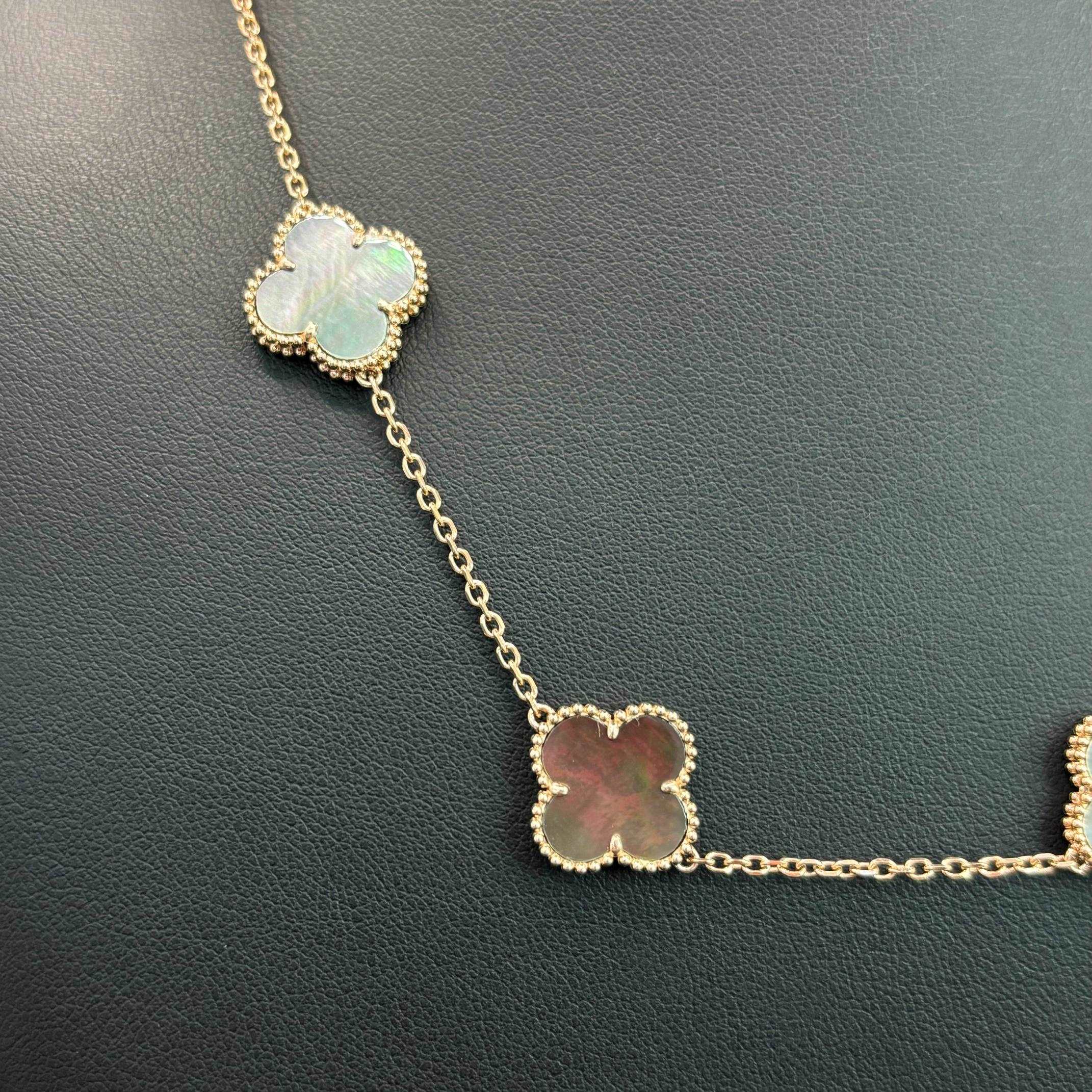14K Rose Gold Grey Mother of Pearl Clover Necklace