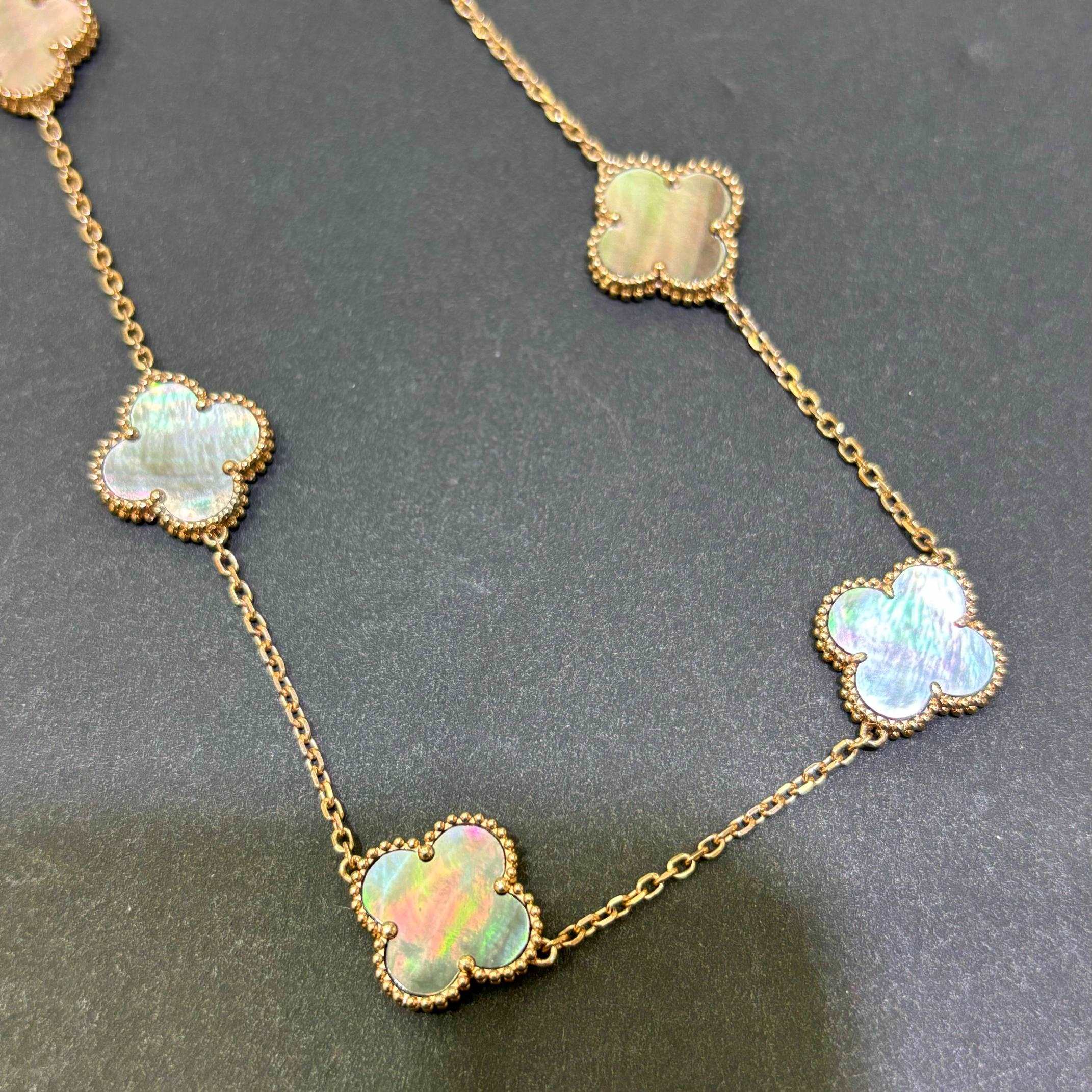 14K Rose Gold Grey Mother of Pearl Clover Necklace