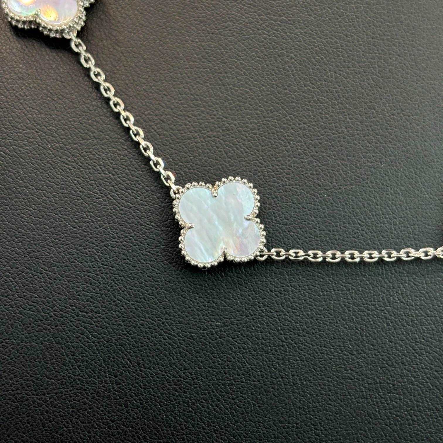 14K White Gold Mother of Pearl Clover Necklace