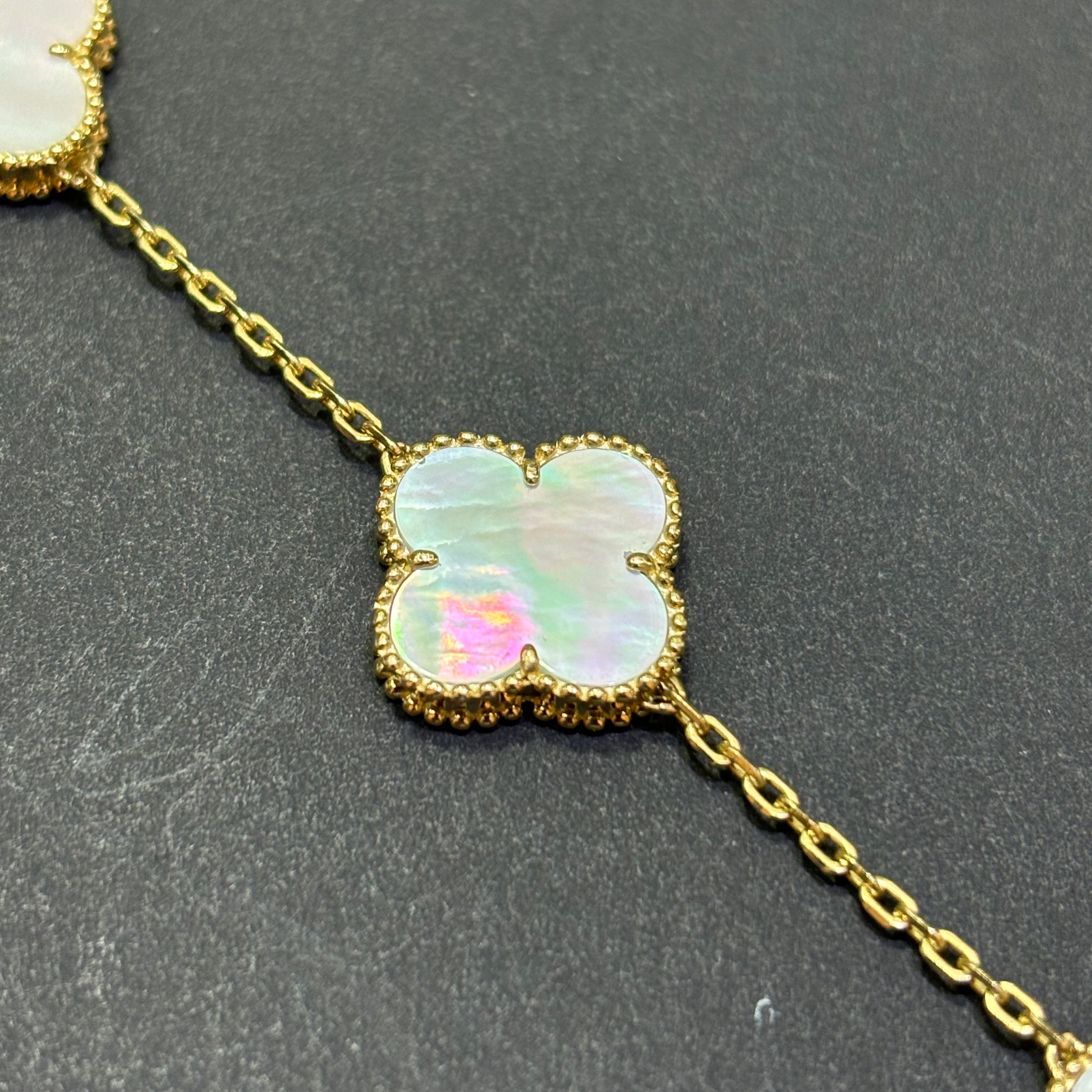 14k Yellow Gold Mother of Pearl Clover Bracelet