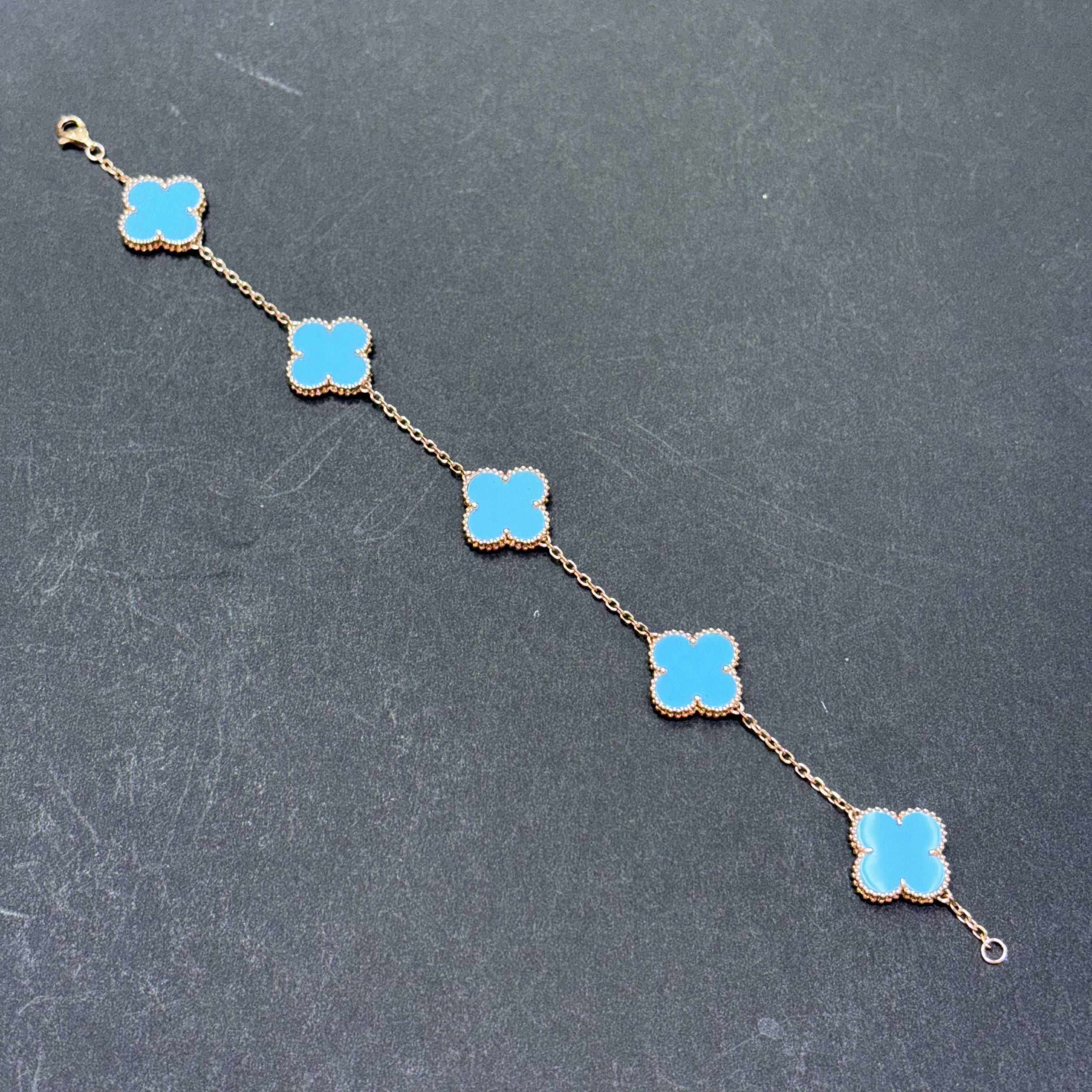 14k 8" Custom Gold Blue Clover Bracelet
