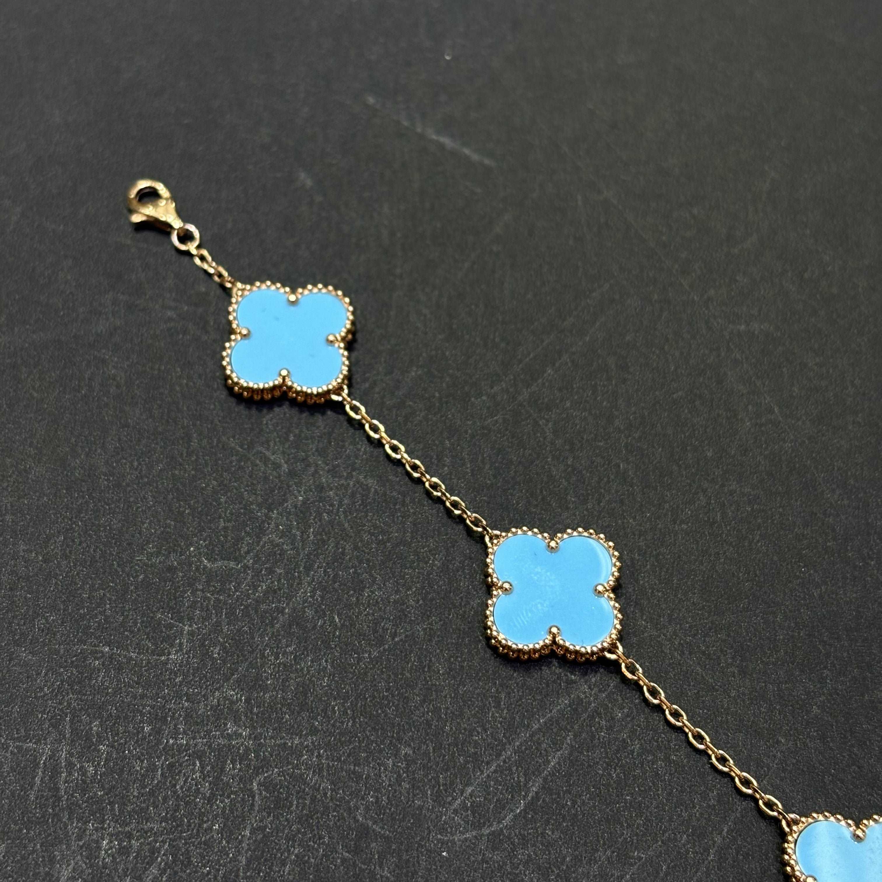 14k 8" Custom Gold Blue Clover Bracelet