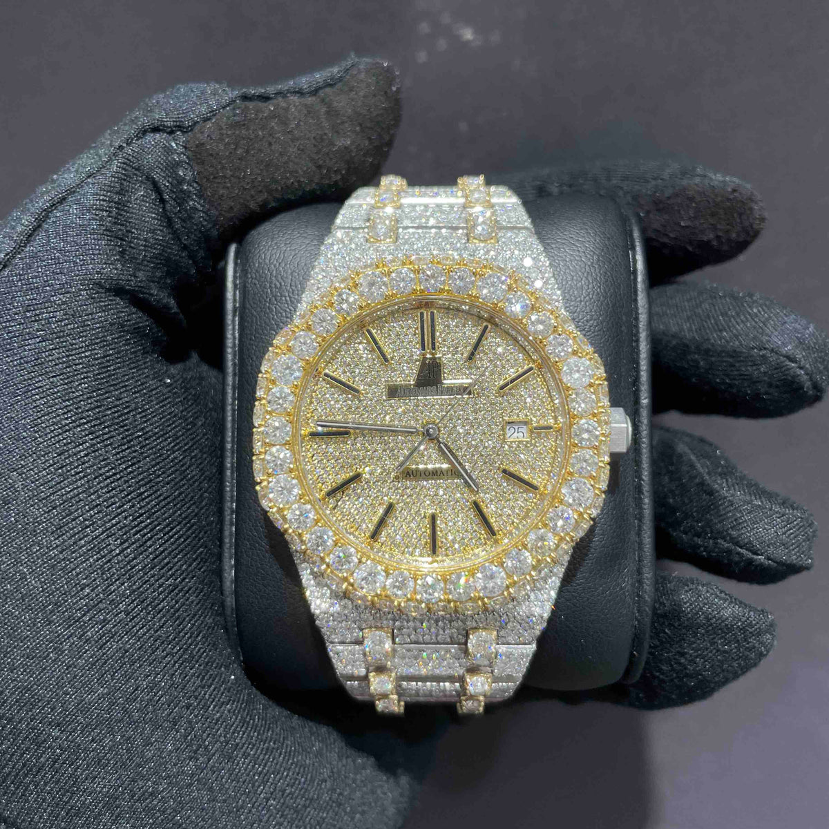 Iced out Audemars Piguet Royal Oak Chrono Arabic Dial Natural Diamond Watch