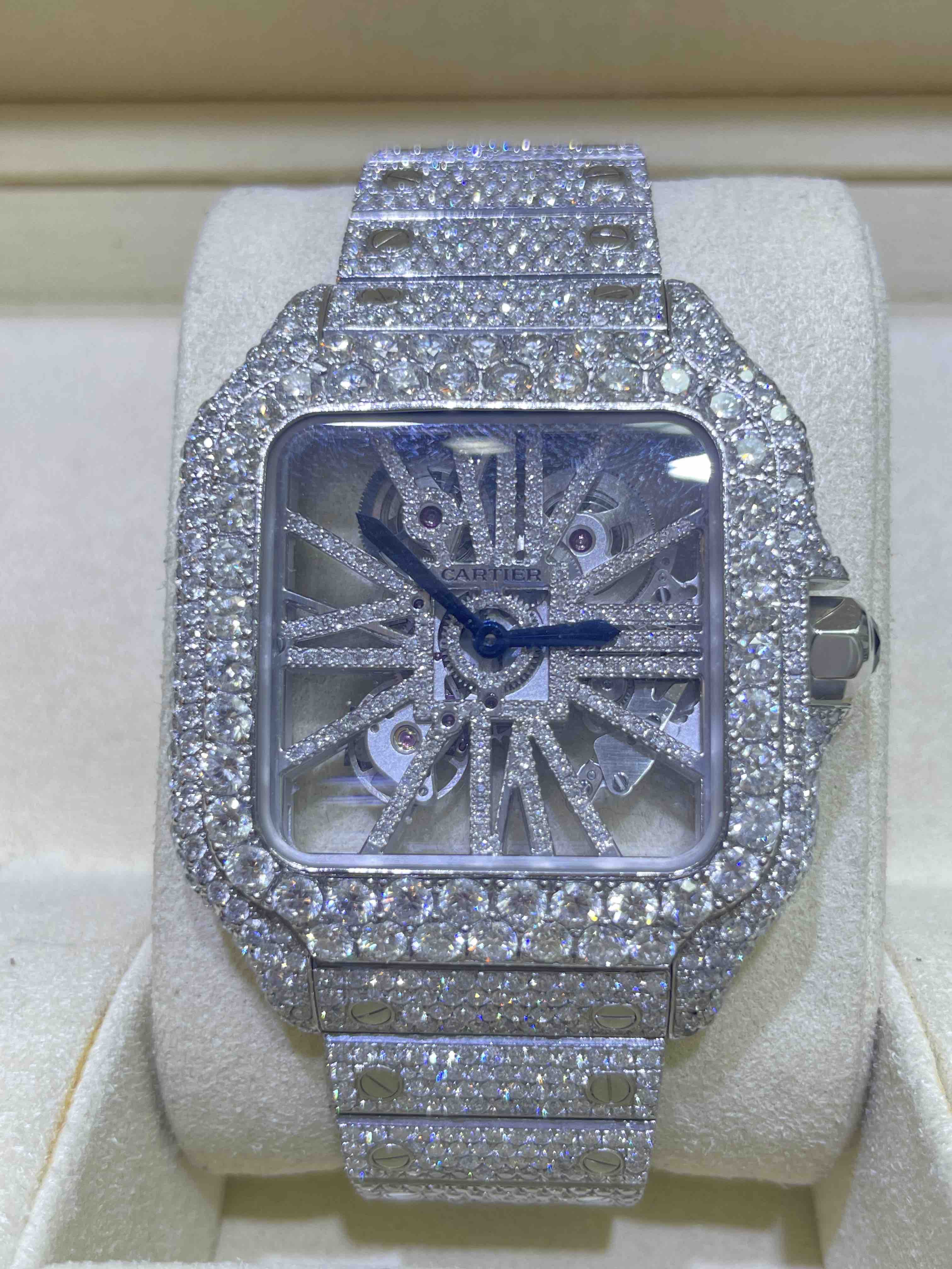 Cartier santos skeleton discount iced out replica