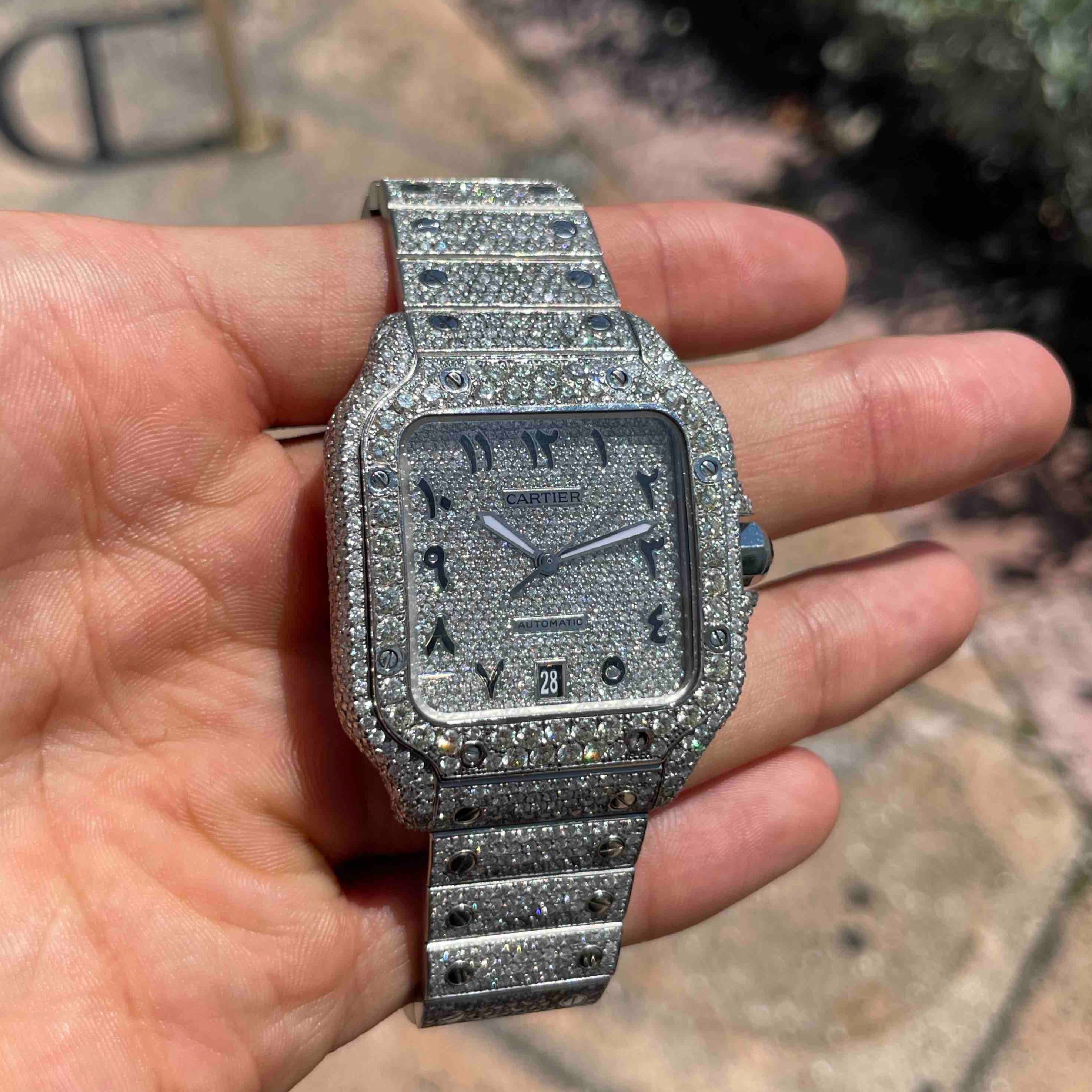 Iced Out Cartier Watch Arabic Dial