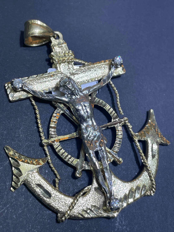 Gold anchor jesus pendant Clearance