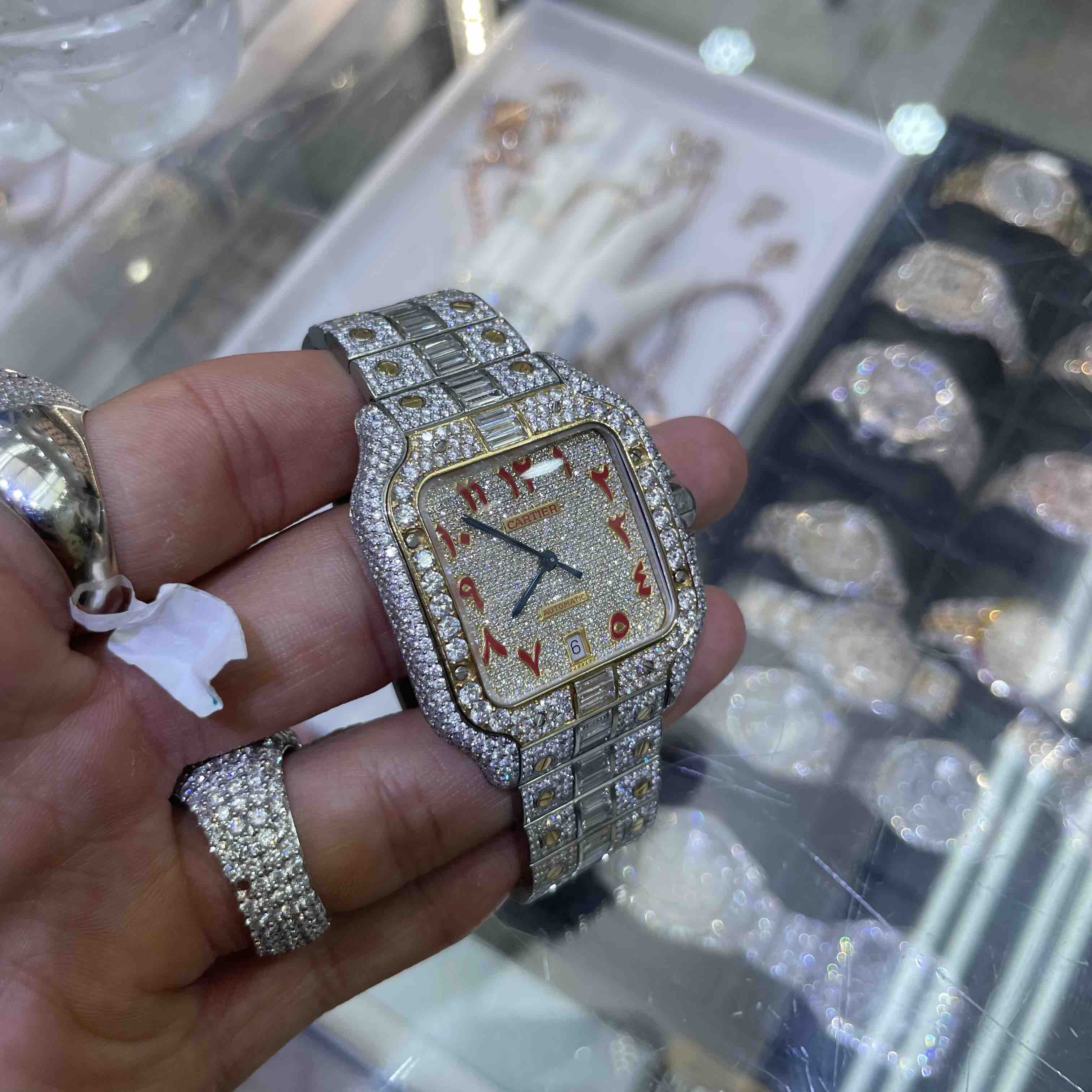 41 mm Cartier Santos xl “iced Bust down” Baguettes 32cts Natural Diamonds