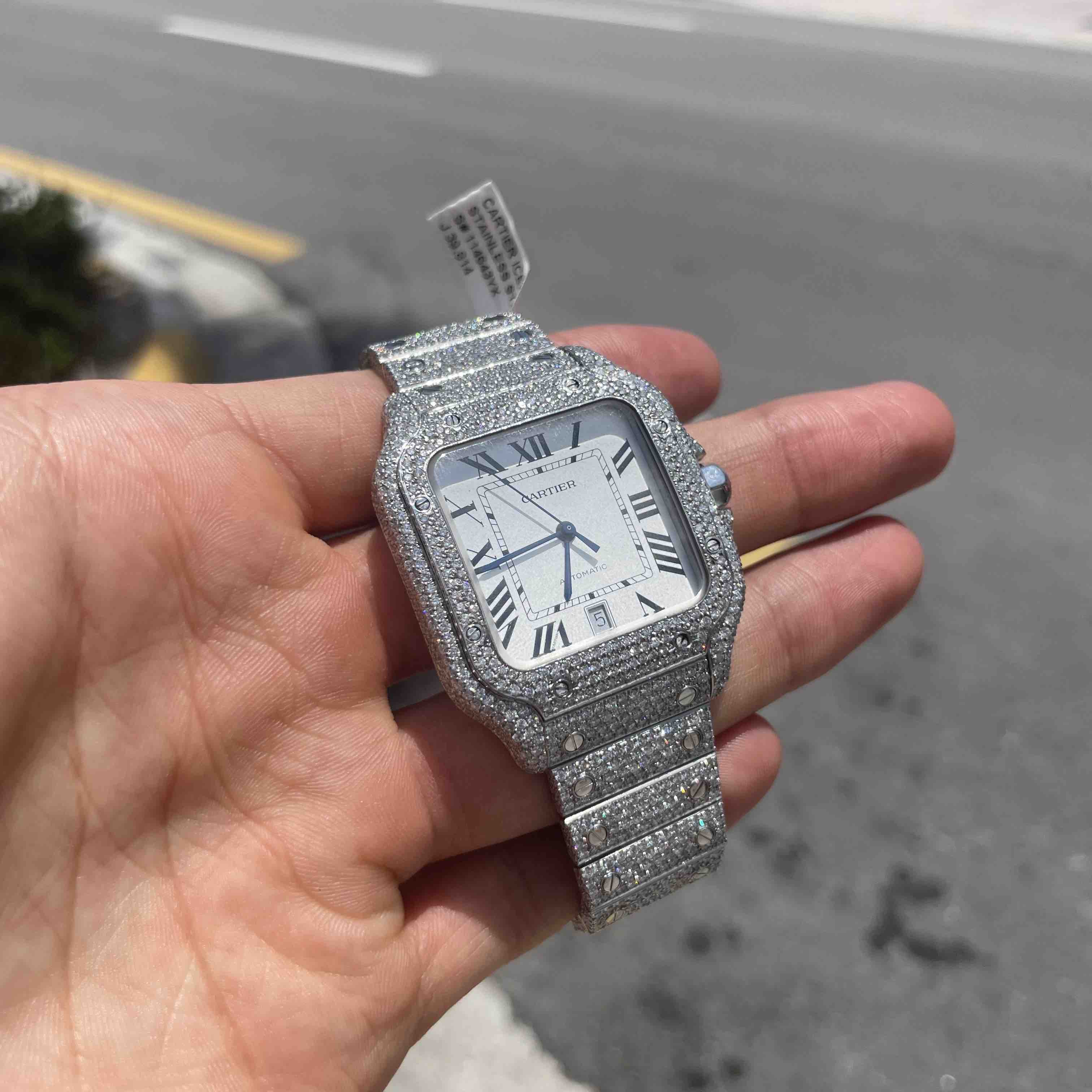 Cartier santos 100 outlet iced out