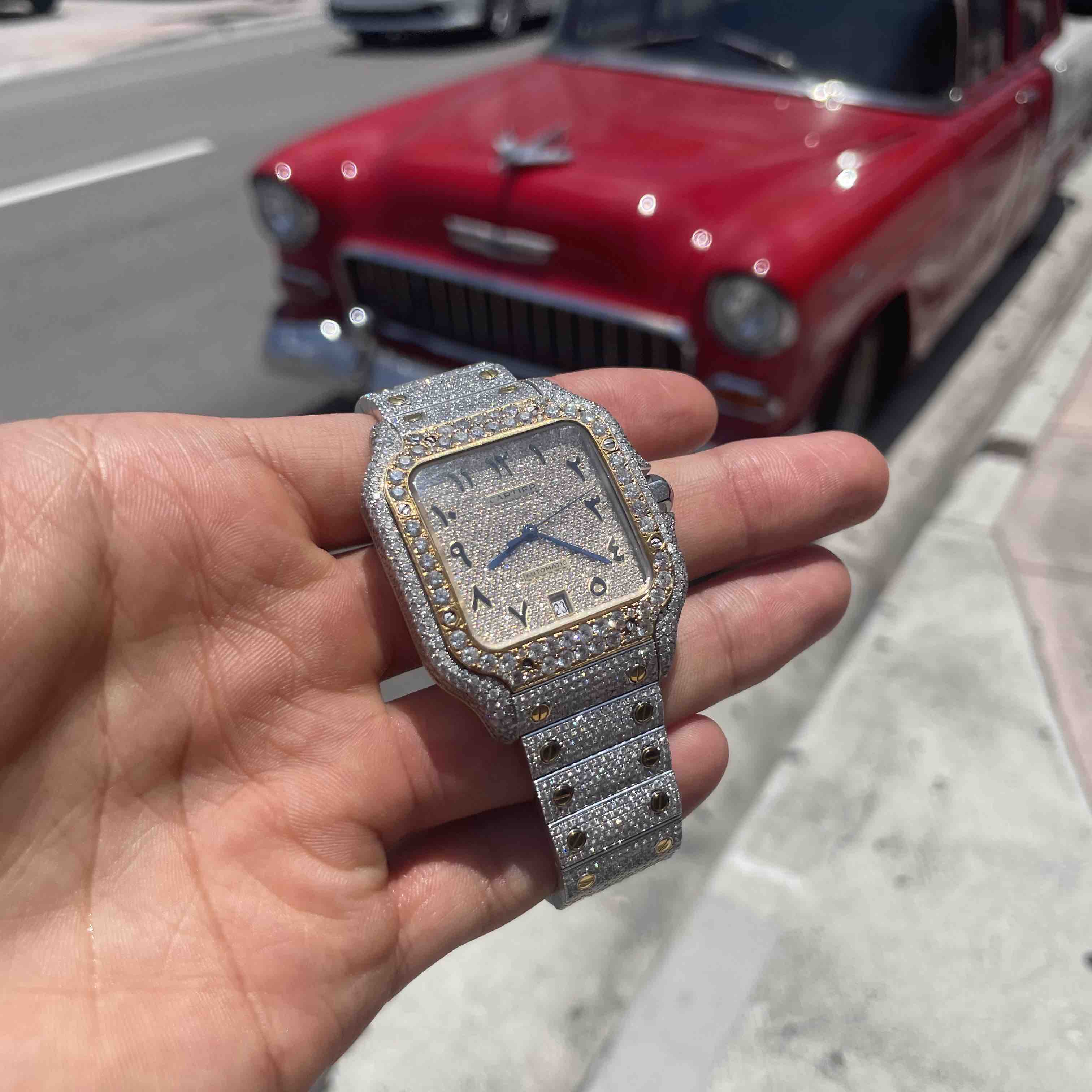 Iced out discount cartier santos watch