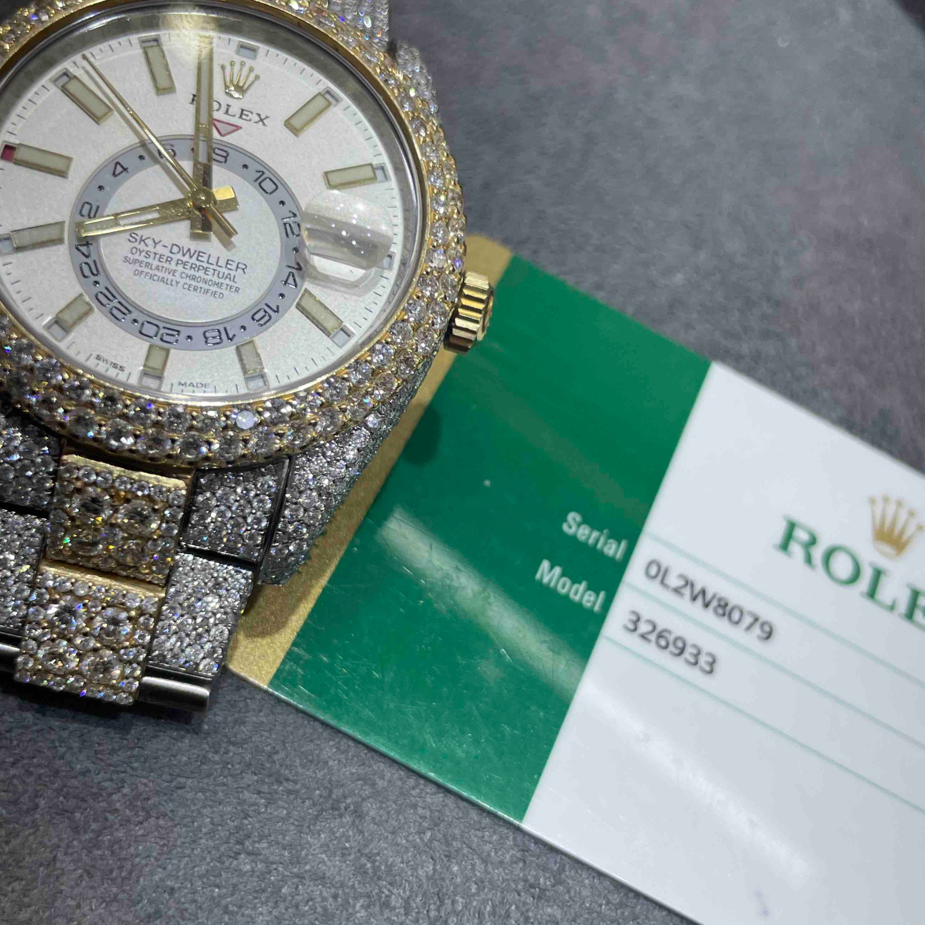 iced rolex "bust down" two tone sky dweller watch with 37 cts of vs1 diamonds