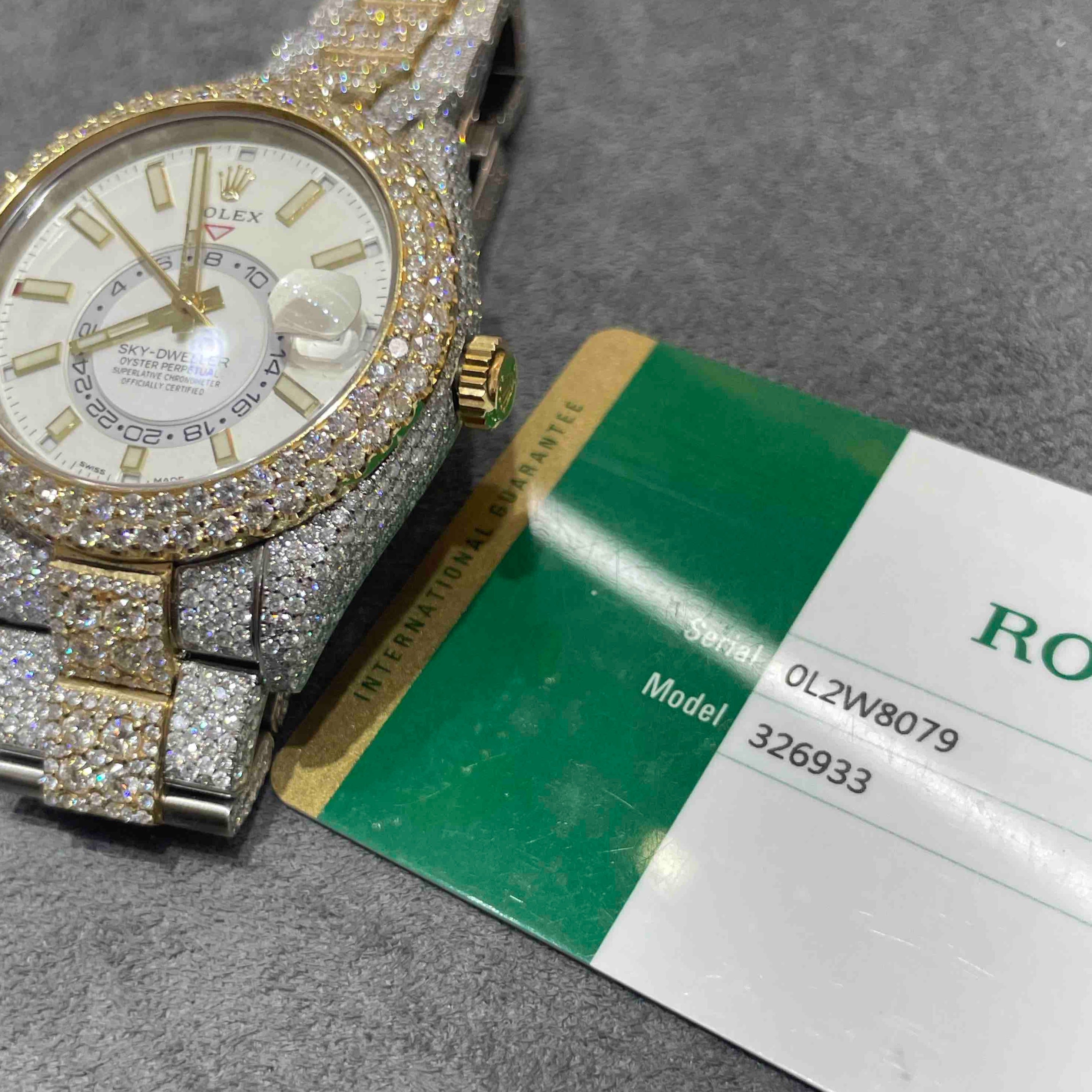 iced rolex "bust down" two tone sky dweller watch with 37 cts of vs1 diamonds
