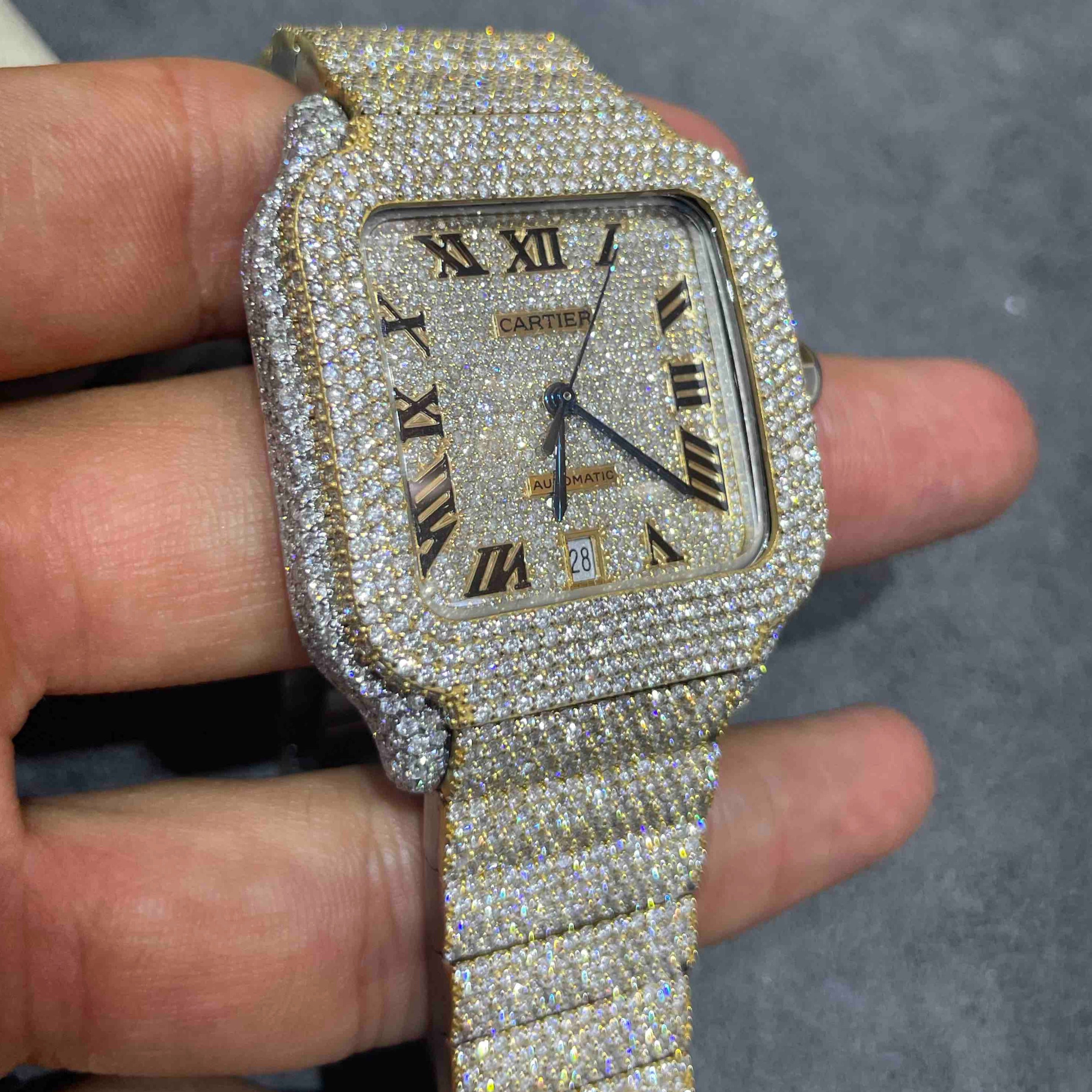 Iced Out Cartier Watch Gold