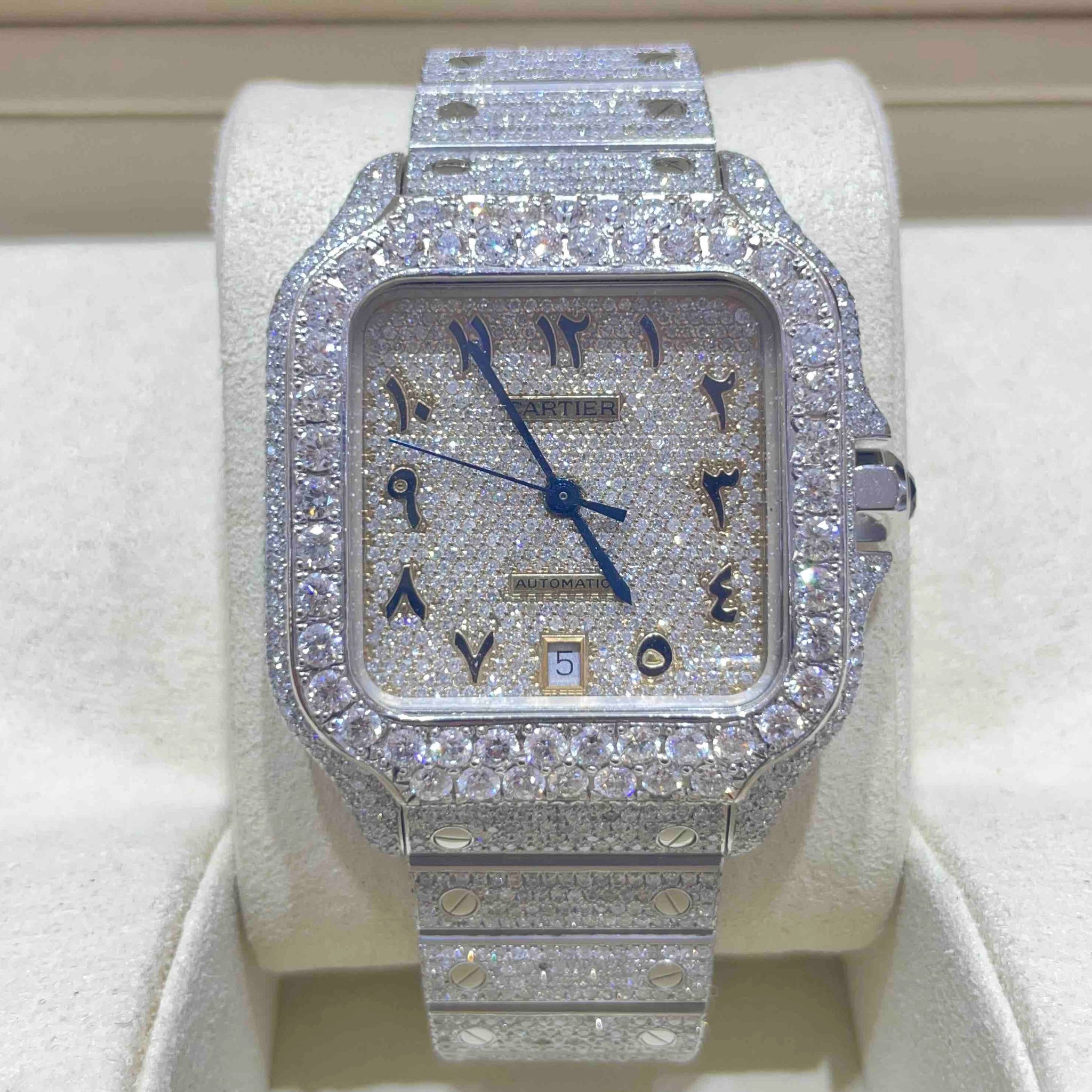 Iced Out Cartier Watch Arabic Dial