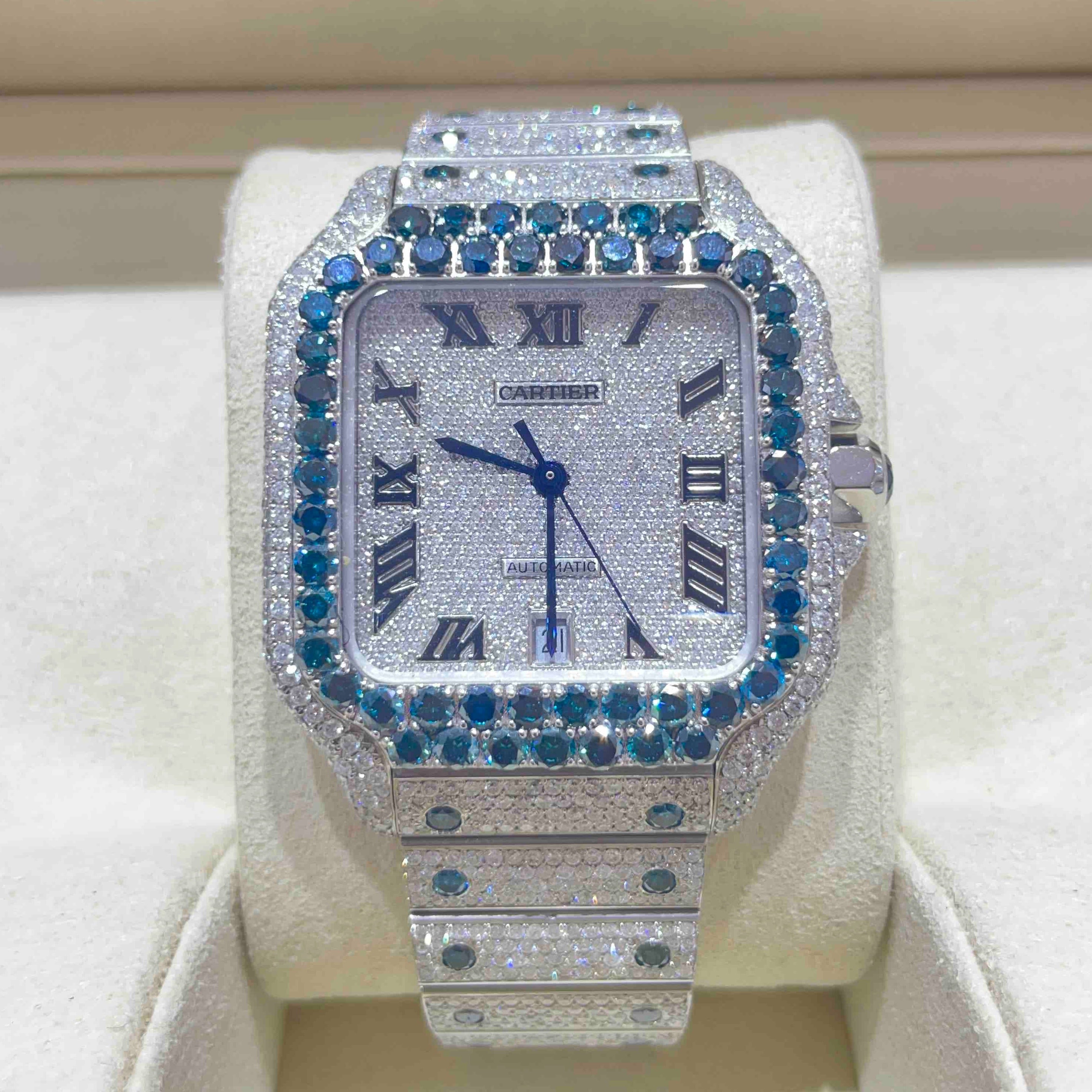 SAPPHIRE ICED OUT CARTIER WATCH | BRAND NEW | 18 cts