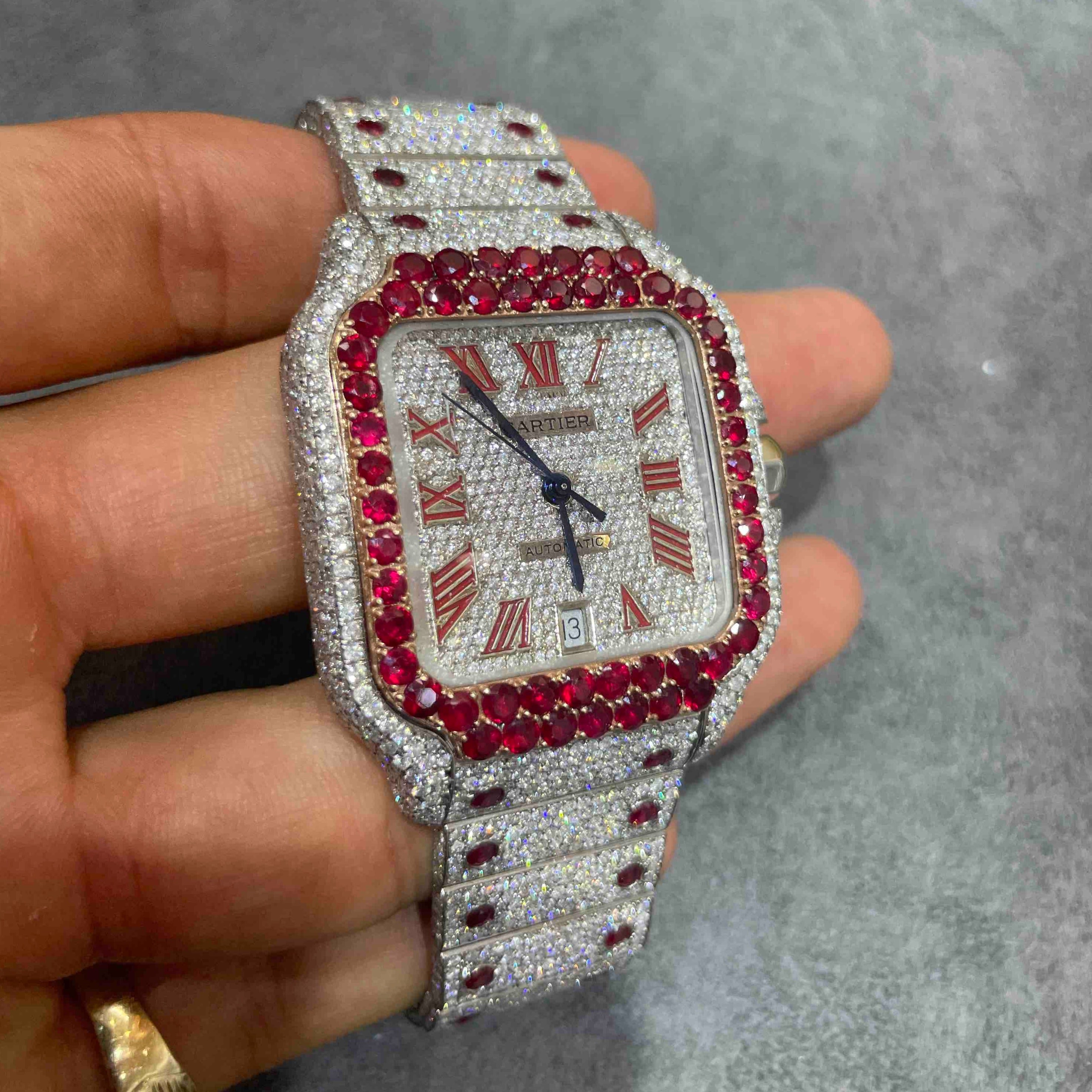 41mm RUBY ICED OUT CARTIER WATCH 