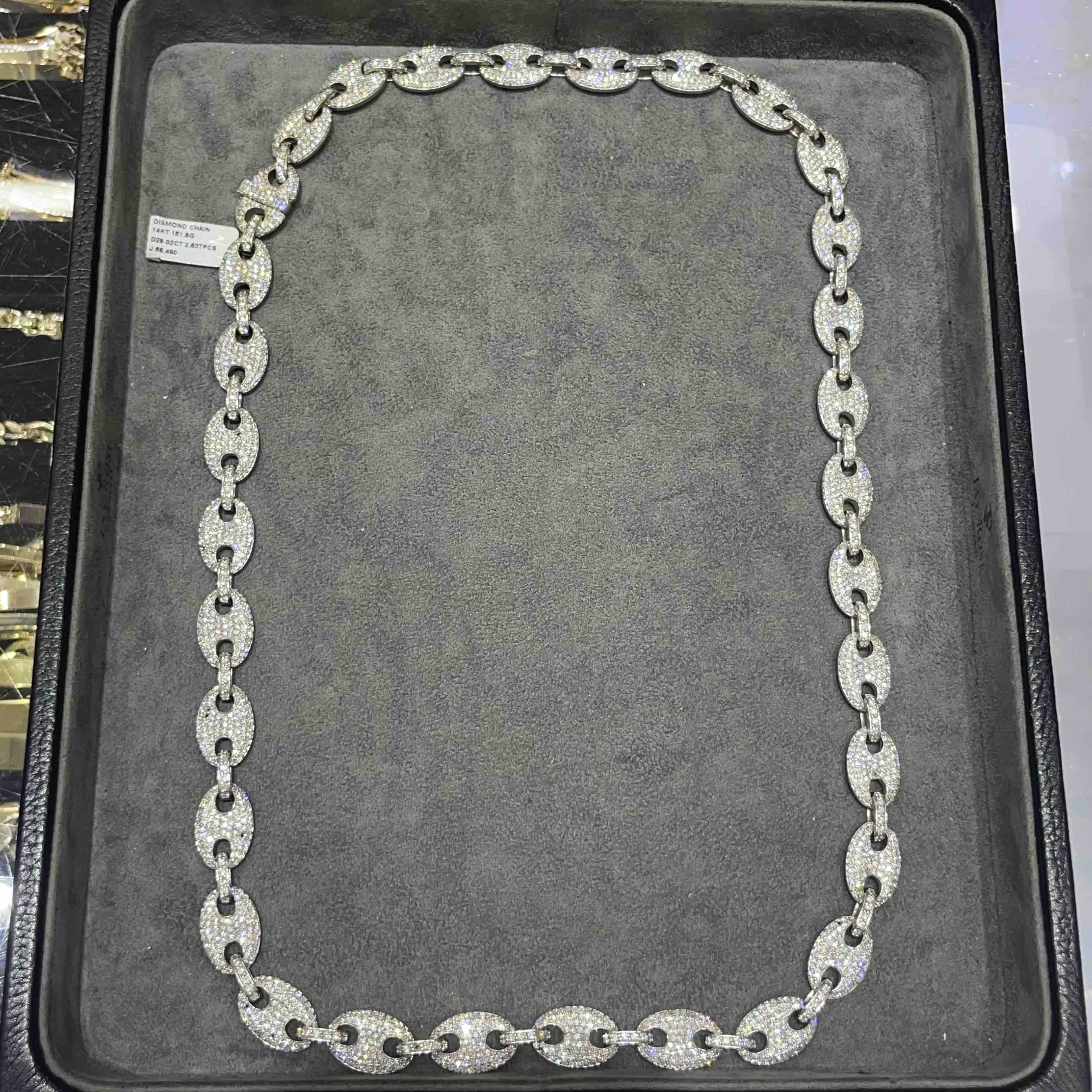14k White Gold Gucci Link Chain Iced Out | 29 ct VS1