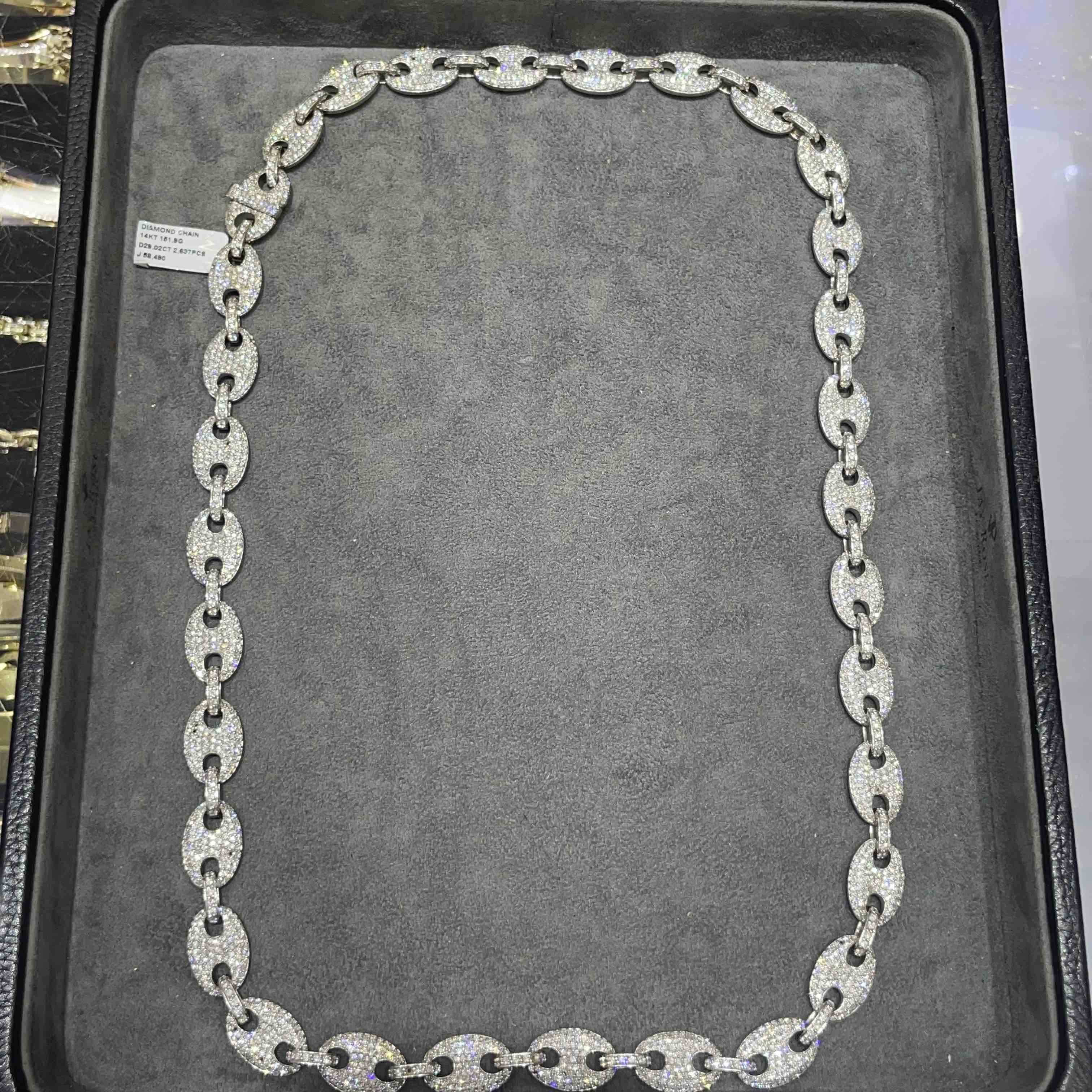 14k White Gold Gucci Link Chain Iced Out