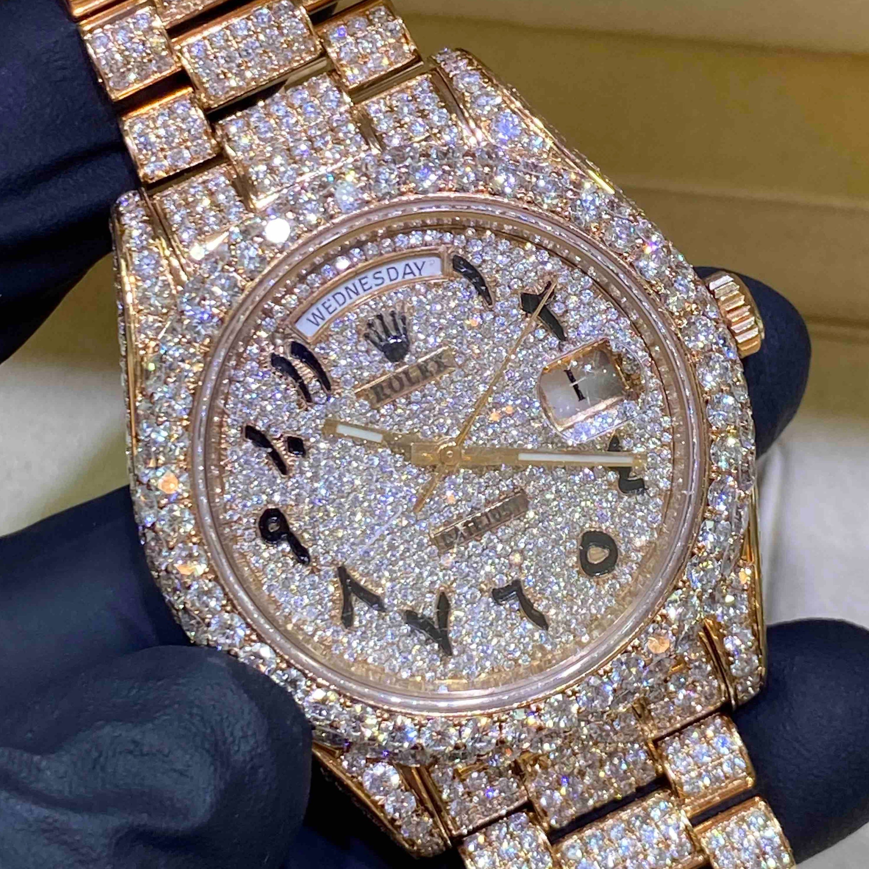 Rolex day date gold best sale iced out