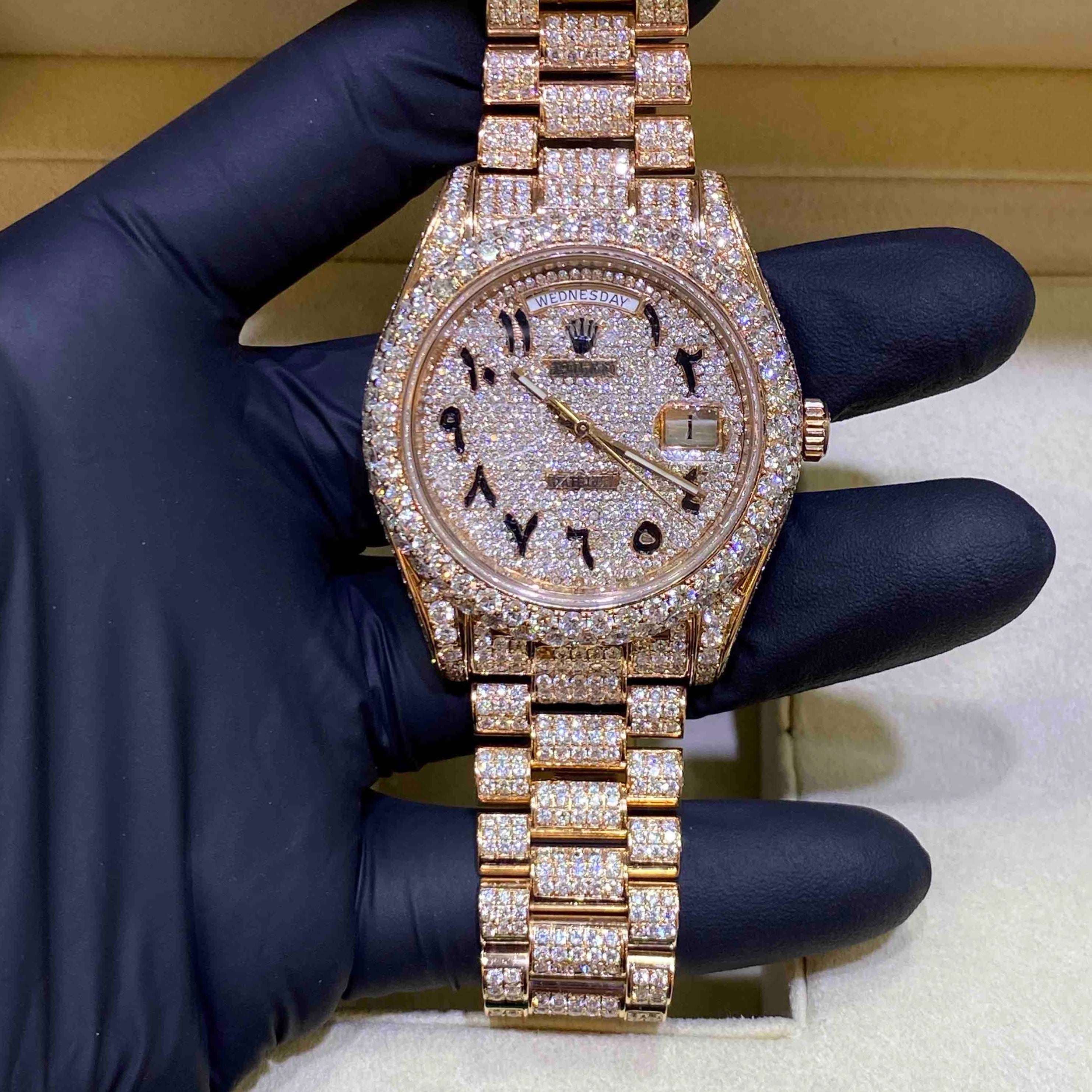 41mm Iced Out Rolex Presidential Day Date Rose Gold VVS