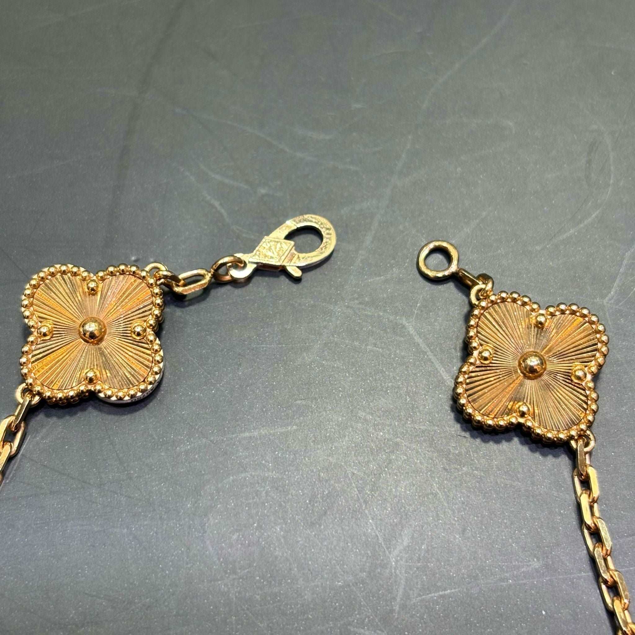 18k Real Solid Gold Clover Station popular Bracelet