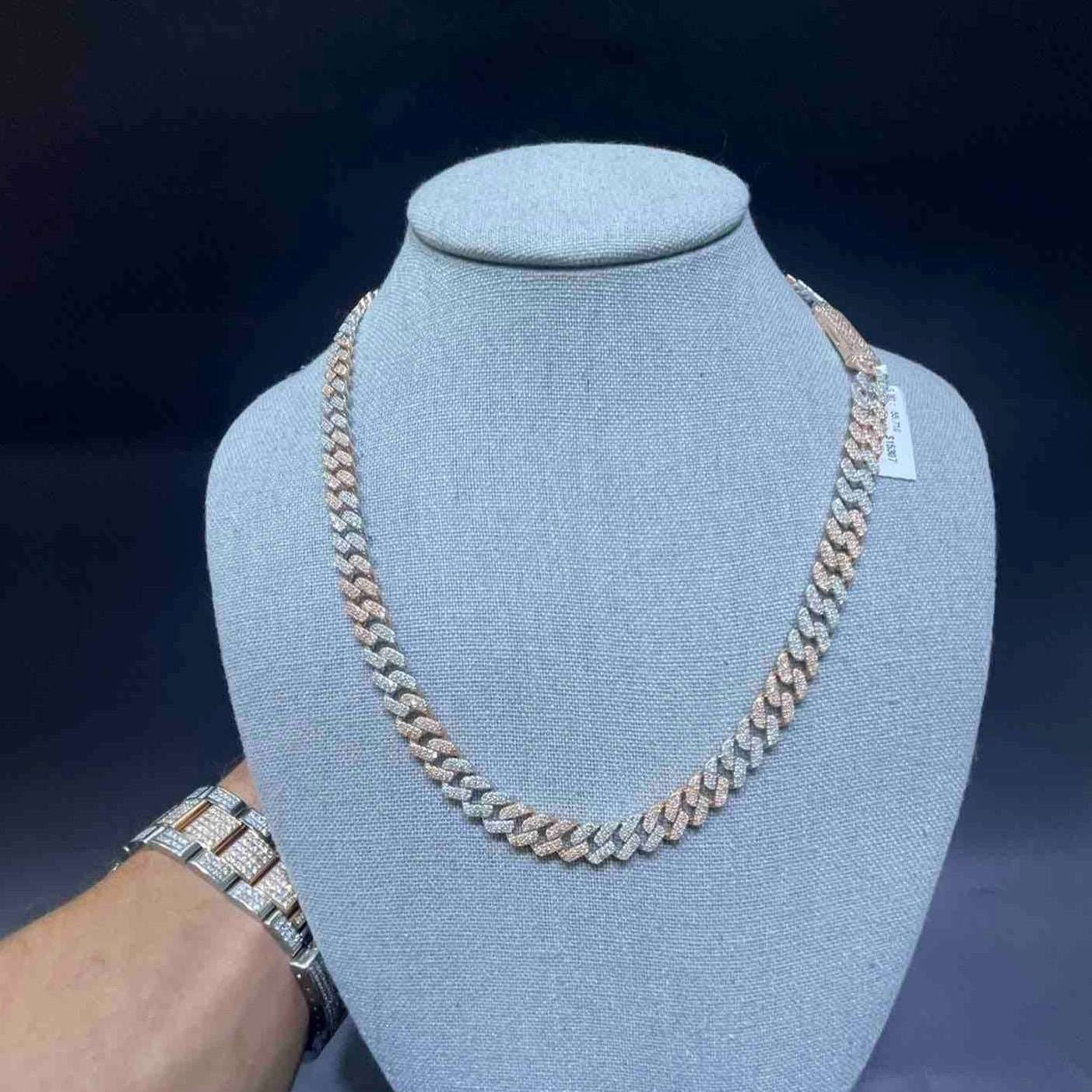 10k Rose 9MM Two Tone Iced Cuban Link Chain