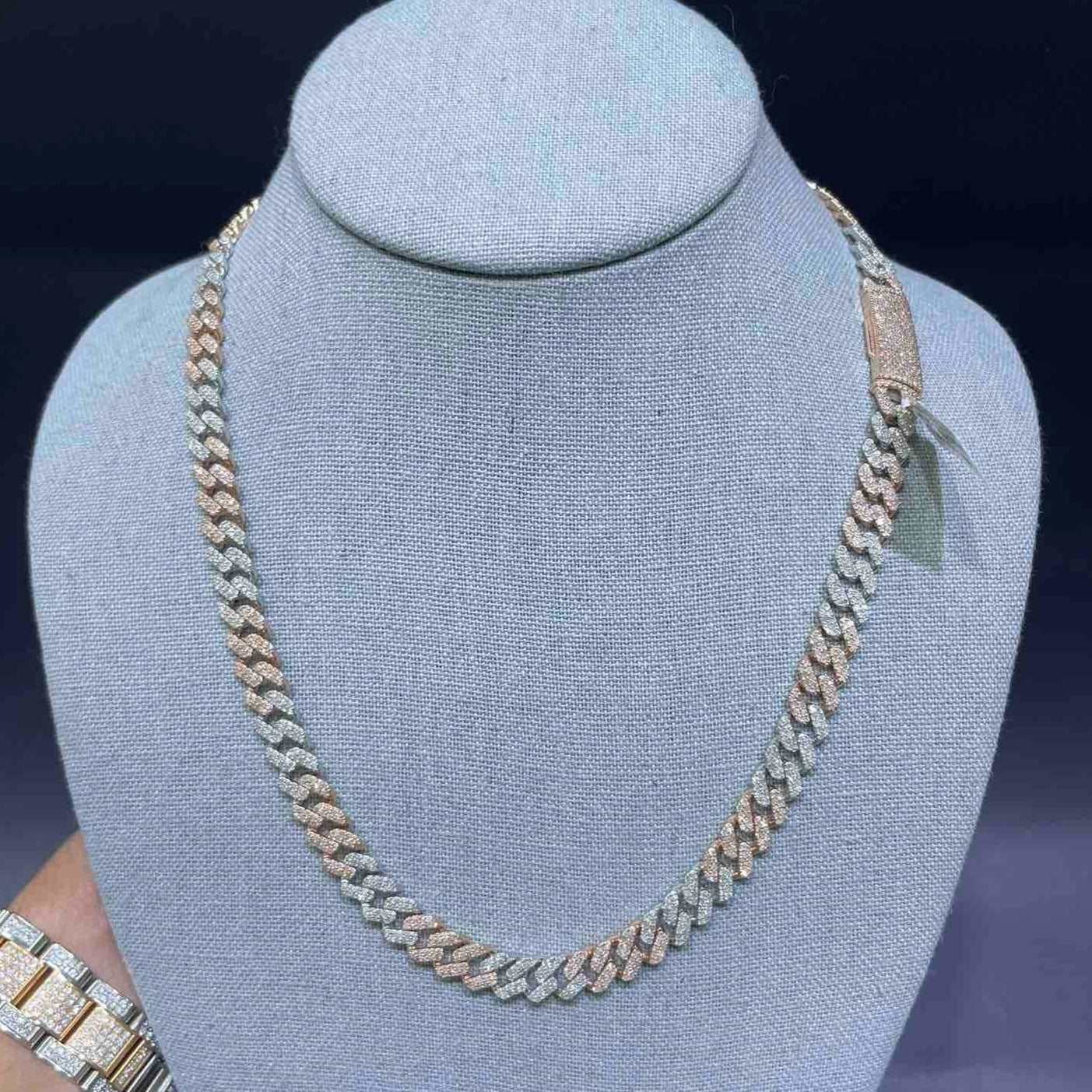 10k Rose Two Tone Iced Cuban Link Chain | 9mm 20 inch